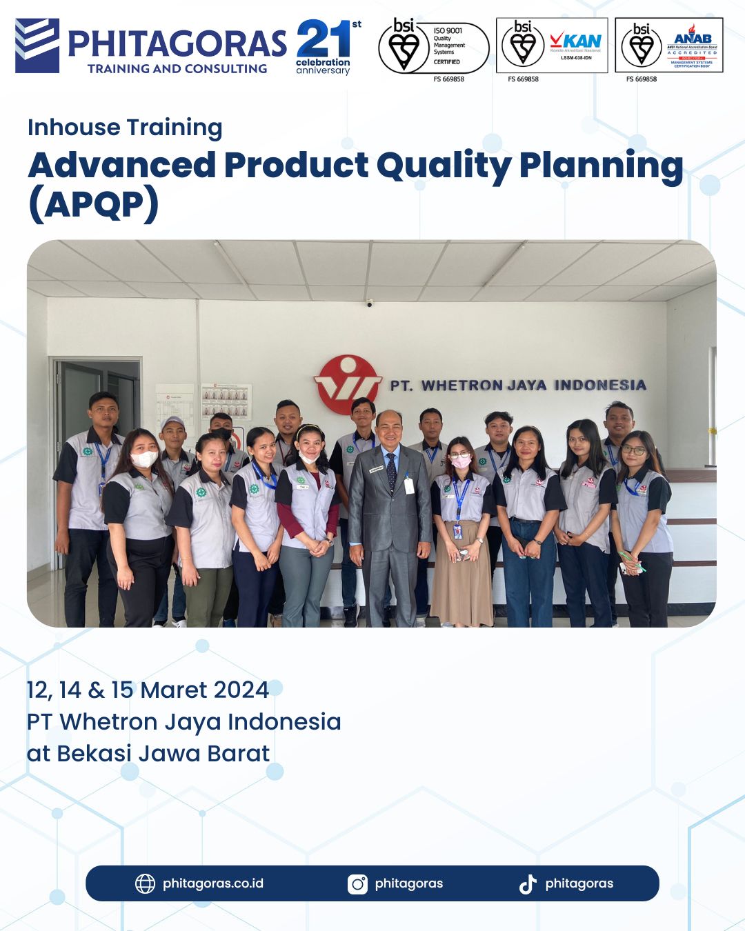 Inhouse Training Advanced Product Quality Planning (APQP) - PT Whetron Jaya Indonesia di Bekasi Jawa Barat