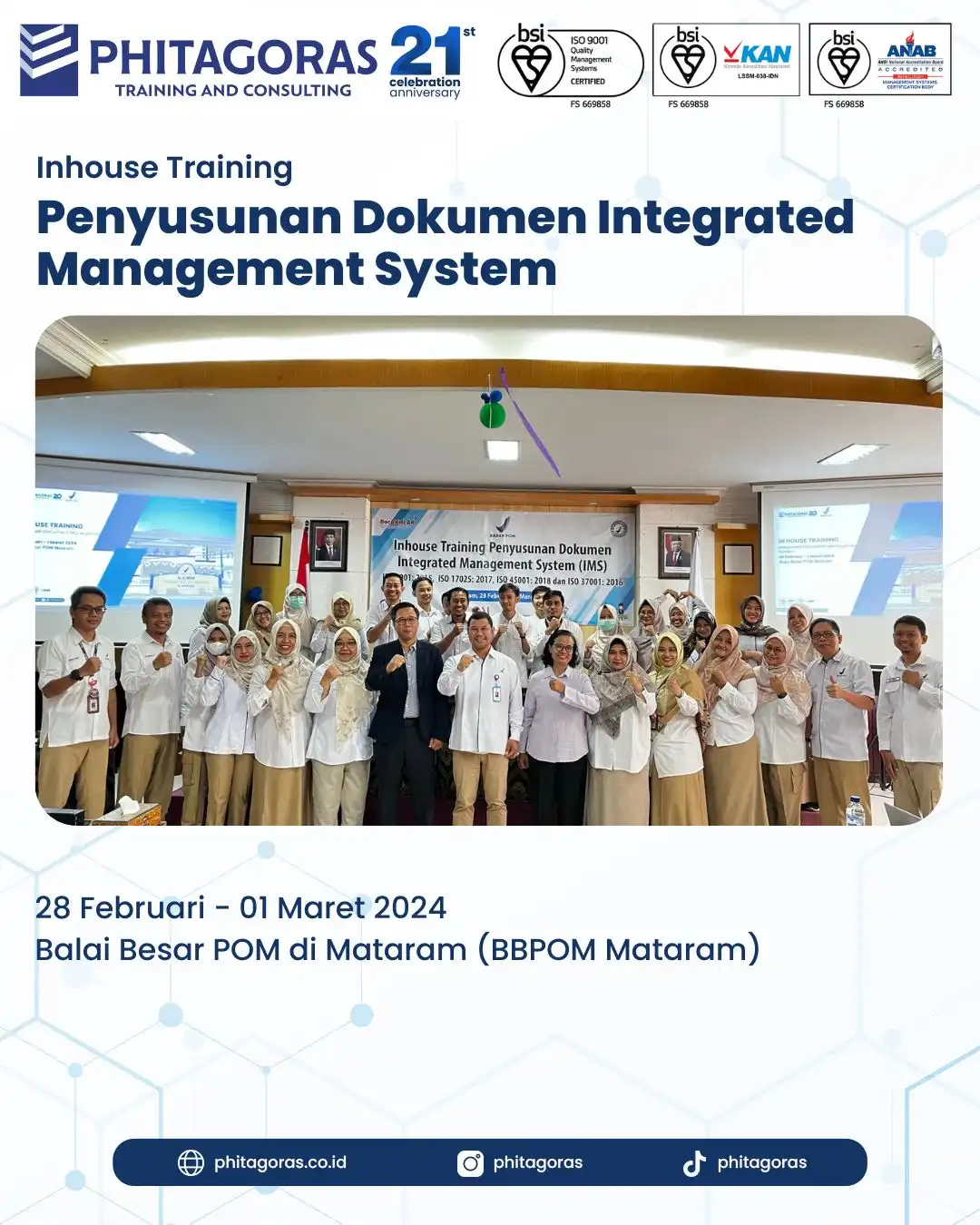 Inhouse Training Penyusunan Dokumen Integrated Management System - Balai Besar POM di Mataram (BBPOM Mataram)