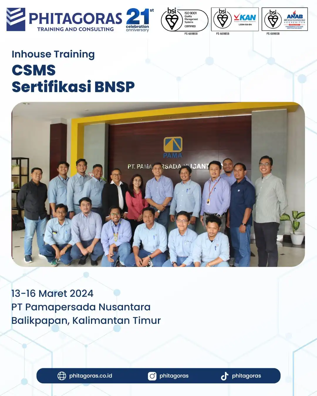 Inhouse Training Contractor Safety Management System (CSMS) Sertifikasi BNSP - PT Pamapersada Nusantara di Balikpapan, Kalimantan Timur