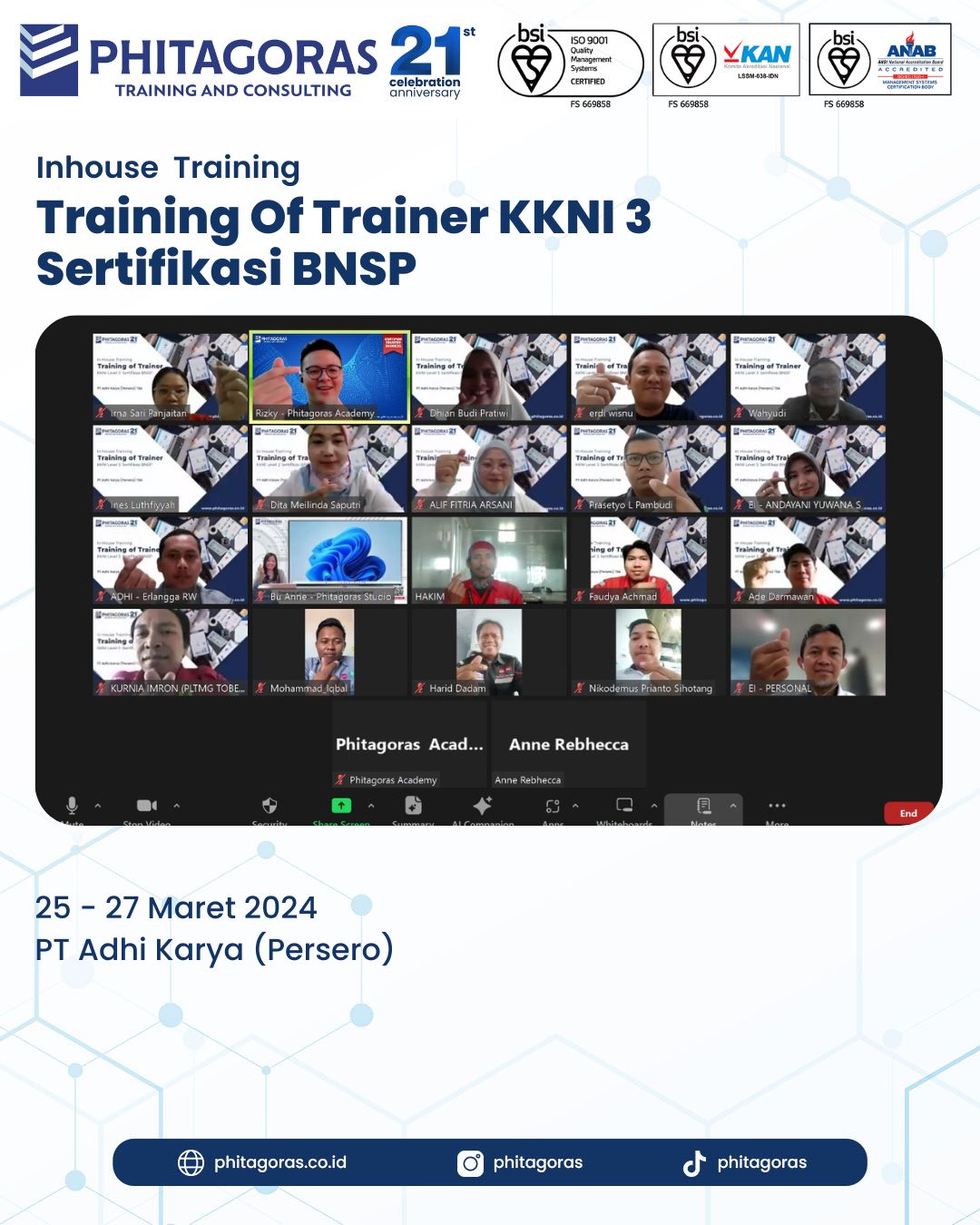 Inhouse Training Of Trainer KKNI 3 Sertifikasi BNSP - PT Adhi Karya (Persero)