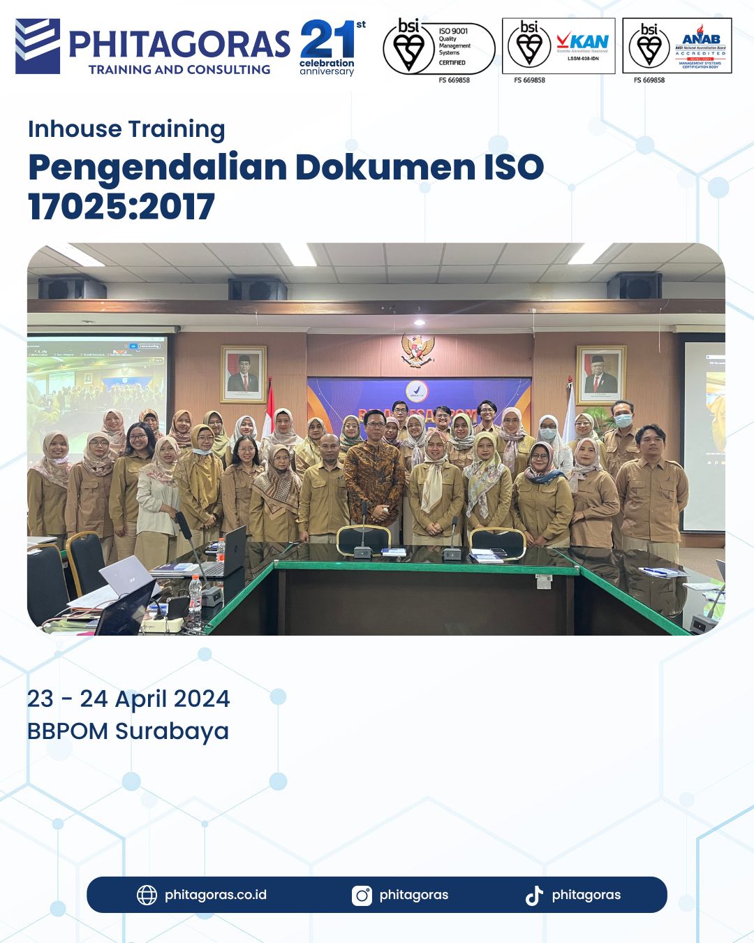 IHT Pengendalian Dokumen ISO 170252017, BBPOM Surabaya, Surabaya, 23-24 April 2024