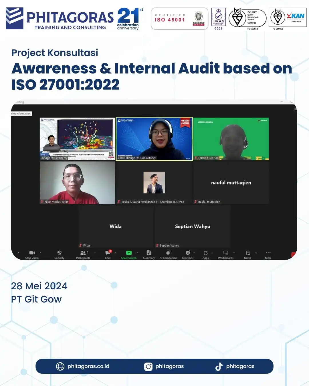 Project Konsultasi Awareness & Internal Audit berdasarkan ISO 27001:2022 - PT Git Gow 28 Mei 2024