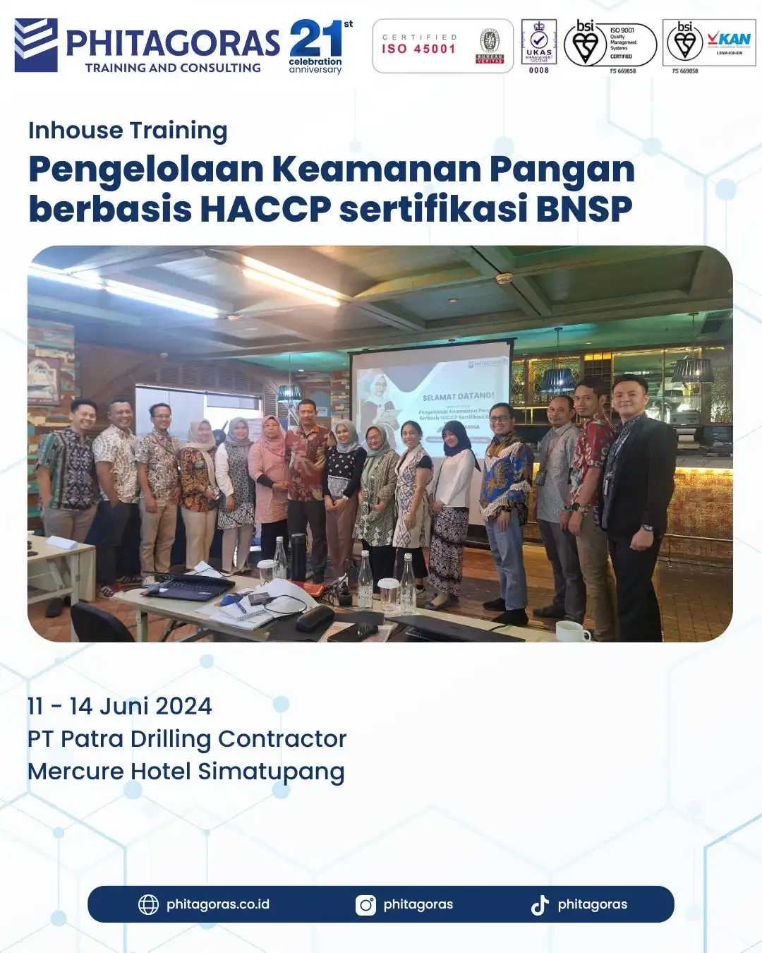 Inhouse Training Pengelolaan Keamanan Pangan berbasis HACCP sertifikasi BNSP - PT Patra Drilling Contractor