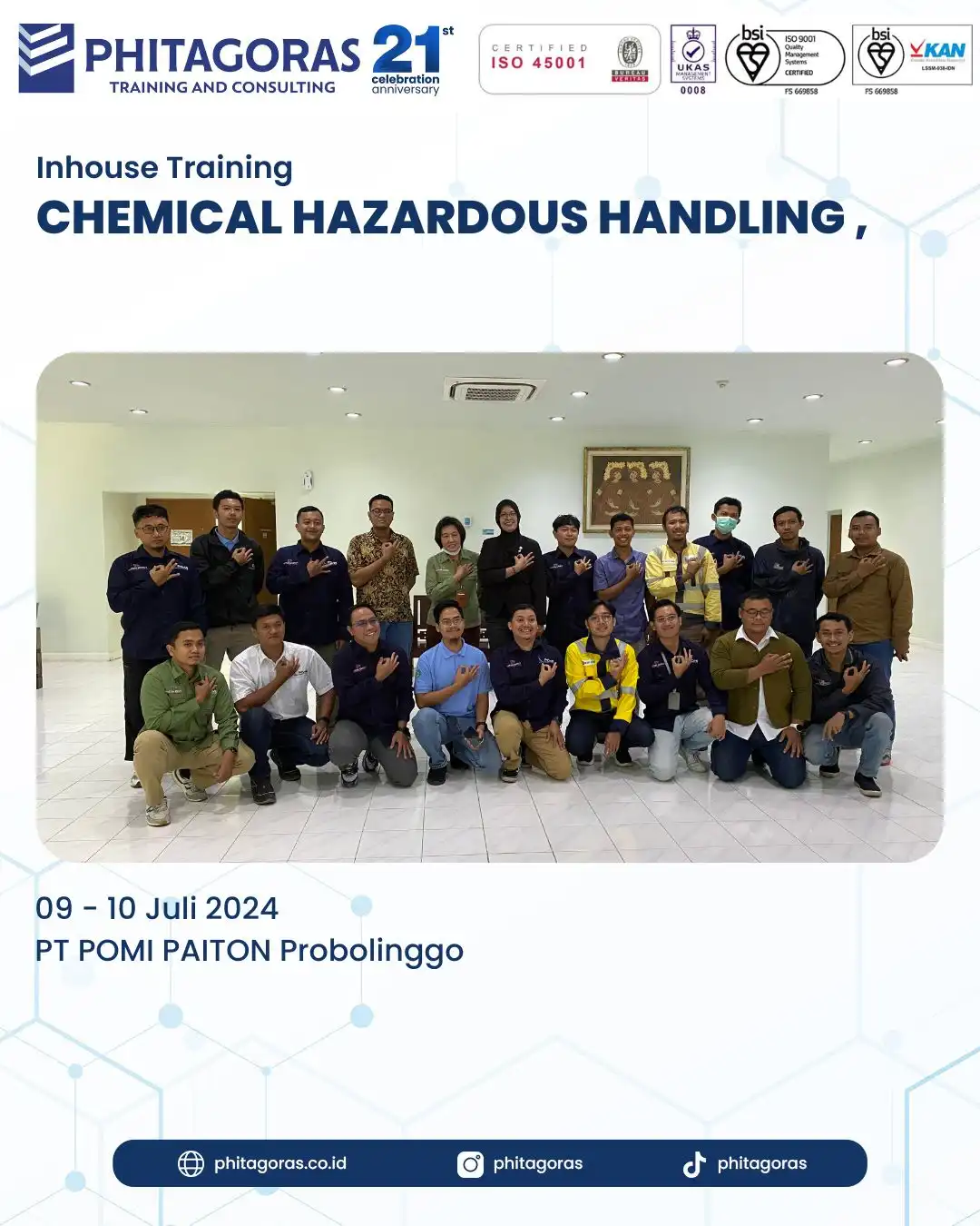 Inhouse Training Chemical Hazardous Handling - PT POMI PAITON Probolinggo Tanggal 09 - 10 Juli 2024