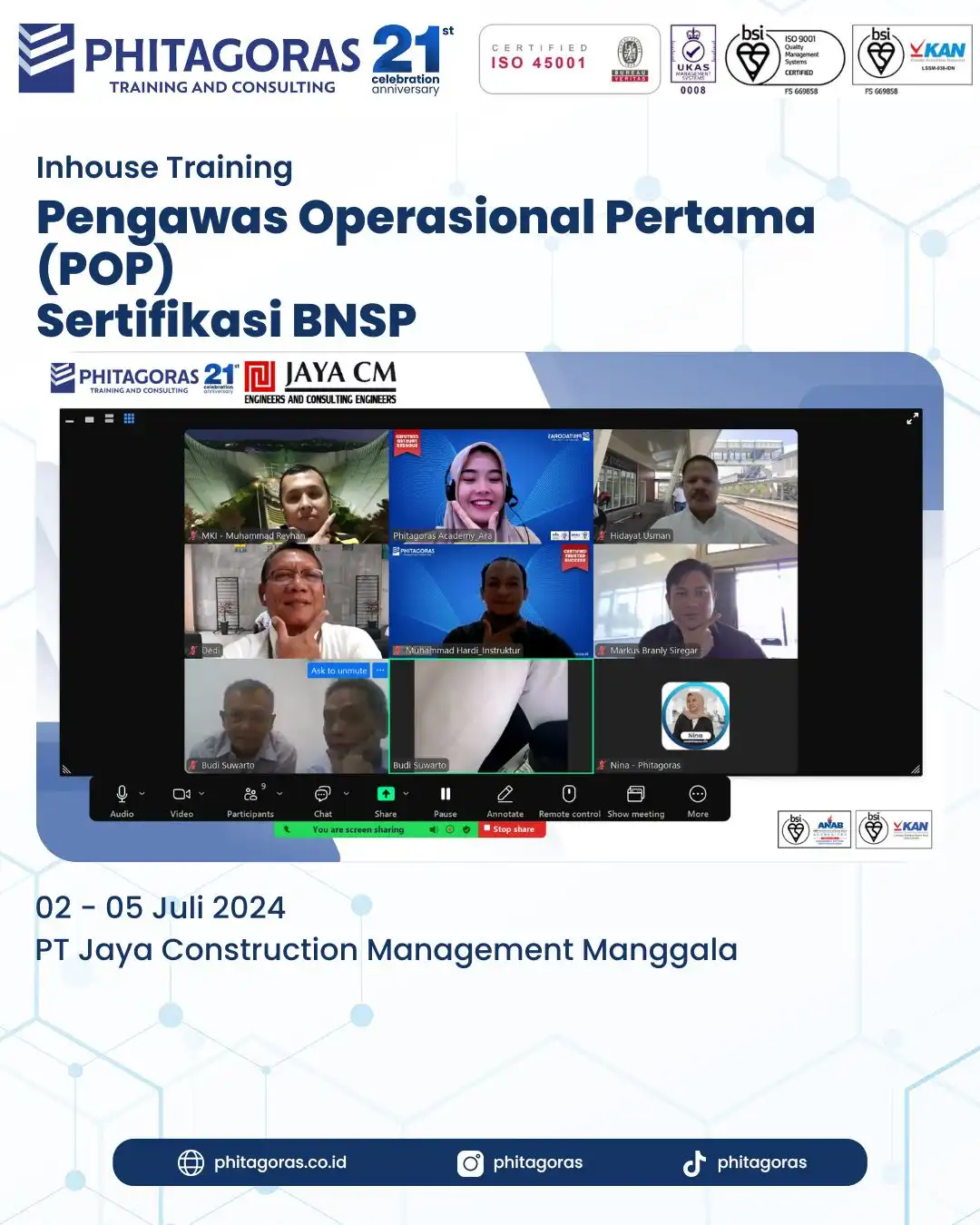 Inhouse Training Pengawas Operasional Pertama (POP) Sertifikasi BNSP - PT Jaya Construction Management Manggala