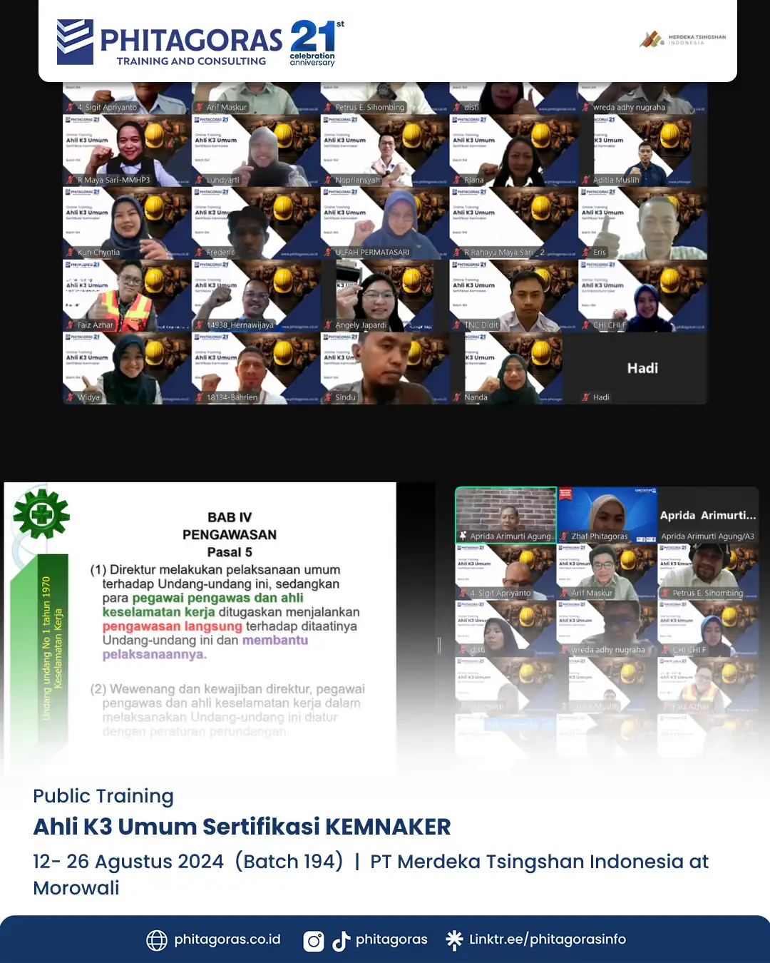 Ahli K3 Umum Sertifikasi KEMNAKER Batch 194 (12- 26 Agustus 2024)