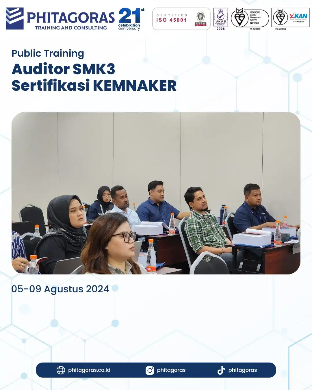 Public Training Auditor SMK3 Sertifikasi KEMNAKER Tanggal 05-09 Agustus 2024