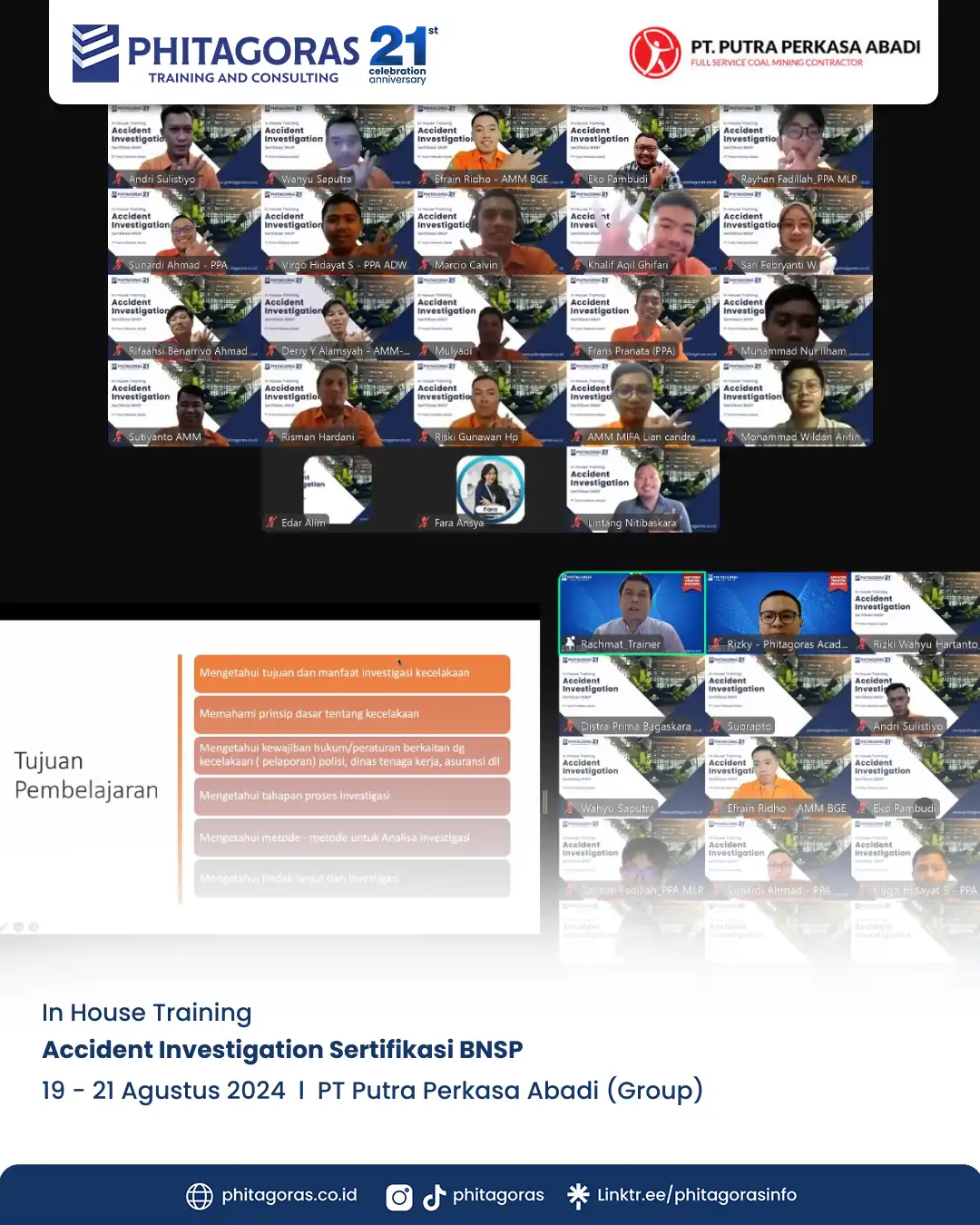 In House Training Accident Investigation Sertifikasi BNSP - PT Putra Perkasa Abadi (Group) Tanggal 19 - 21 Agustus 2024