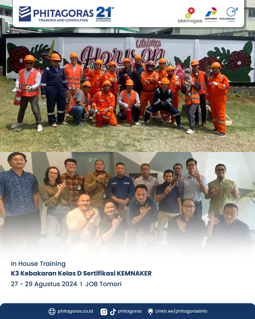 Inhouse Training K3 Kebakaran Kelas D Sertifikasi KEMNAKER - JOB Tomori Tanggal 27 - 29 Agustus 2024