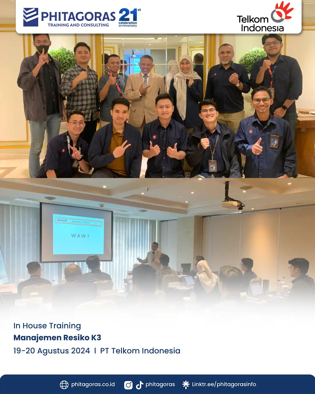 Inhouse Training Manajemen Resiko K3 - PT Telkom Indonesia Tanggal 19-20 Agustus 2024