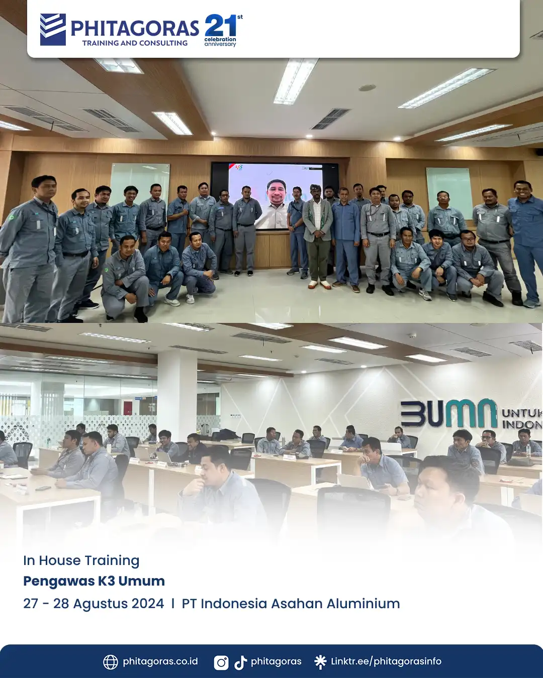Inhouse Training Pengawas K3 Umum - PT Indonesia Asahan Aluminium Tanggal 27 - 28 Agustus 2024