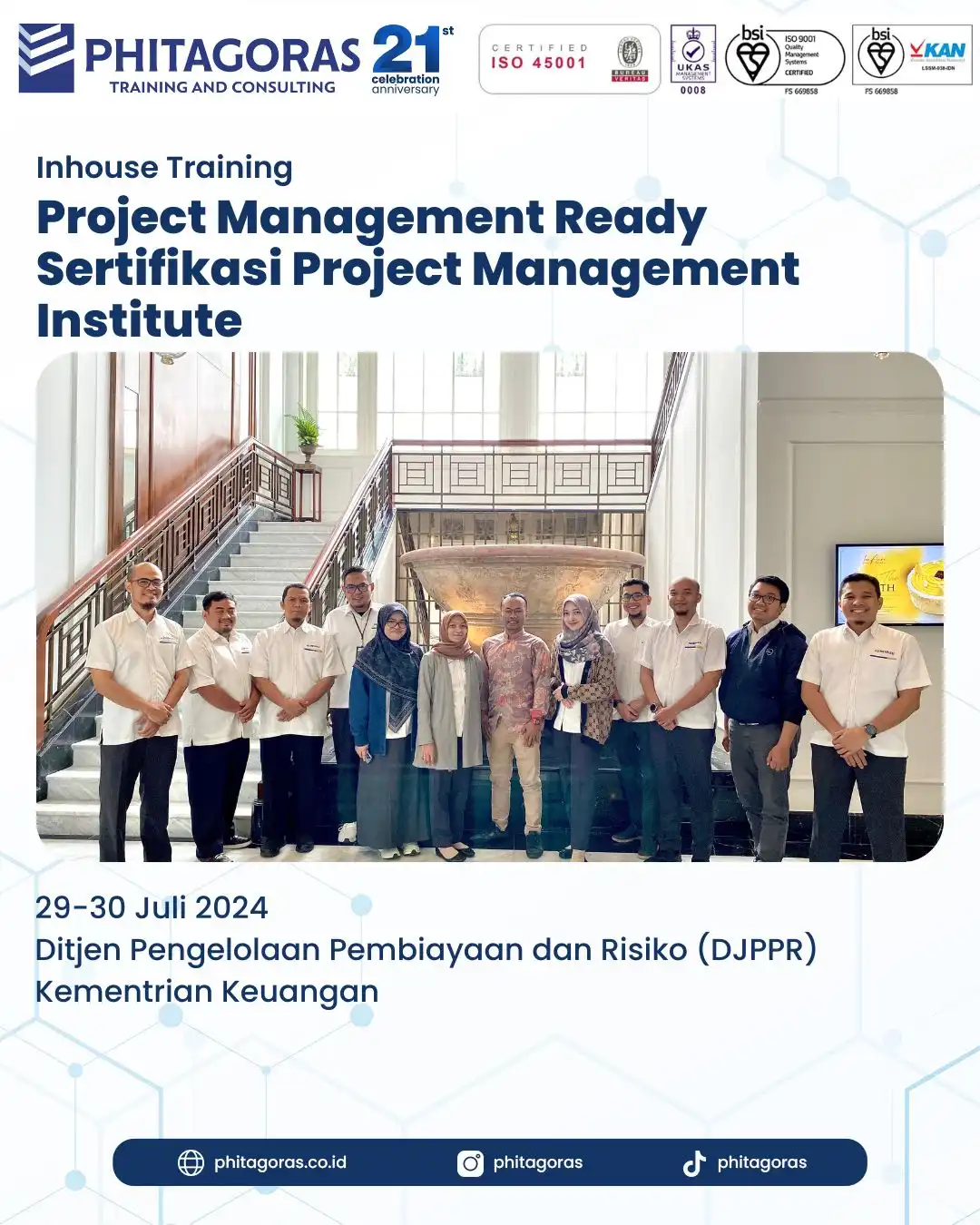 Training Project Management Ready Sertifikasi Project Management Institute - Ditjen Pengelolaan Pembiayaan dan Risiko (DJPPR) Kementerian Keuangan Tanggal 29-30 Juli 2024