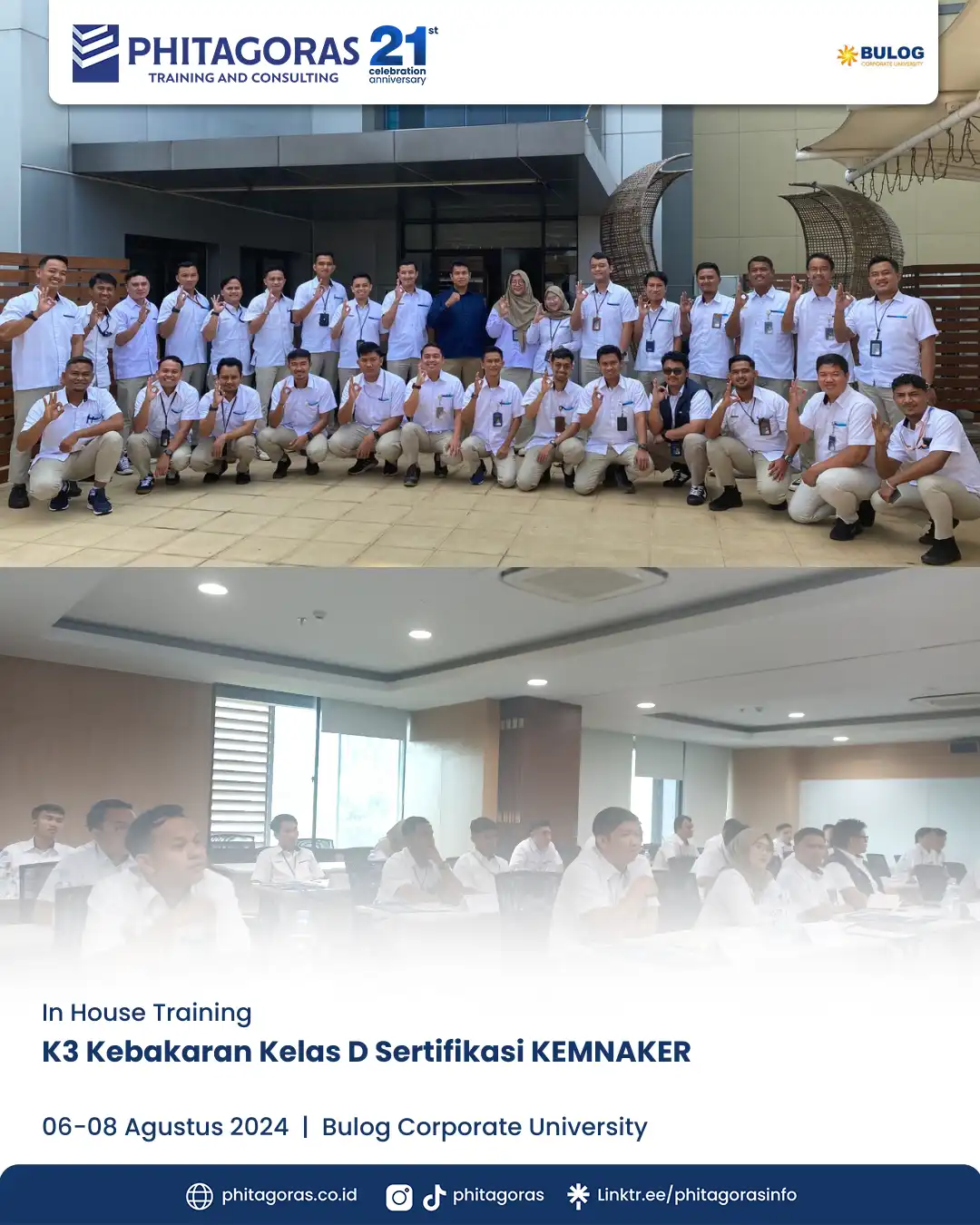 In House Training K3 Kebakaran Kelas D Sertifikasi KEMNAKER - Bulog Corporate University Tanggal 06-08 Agustus 2024