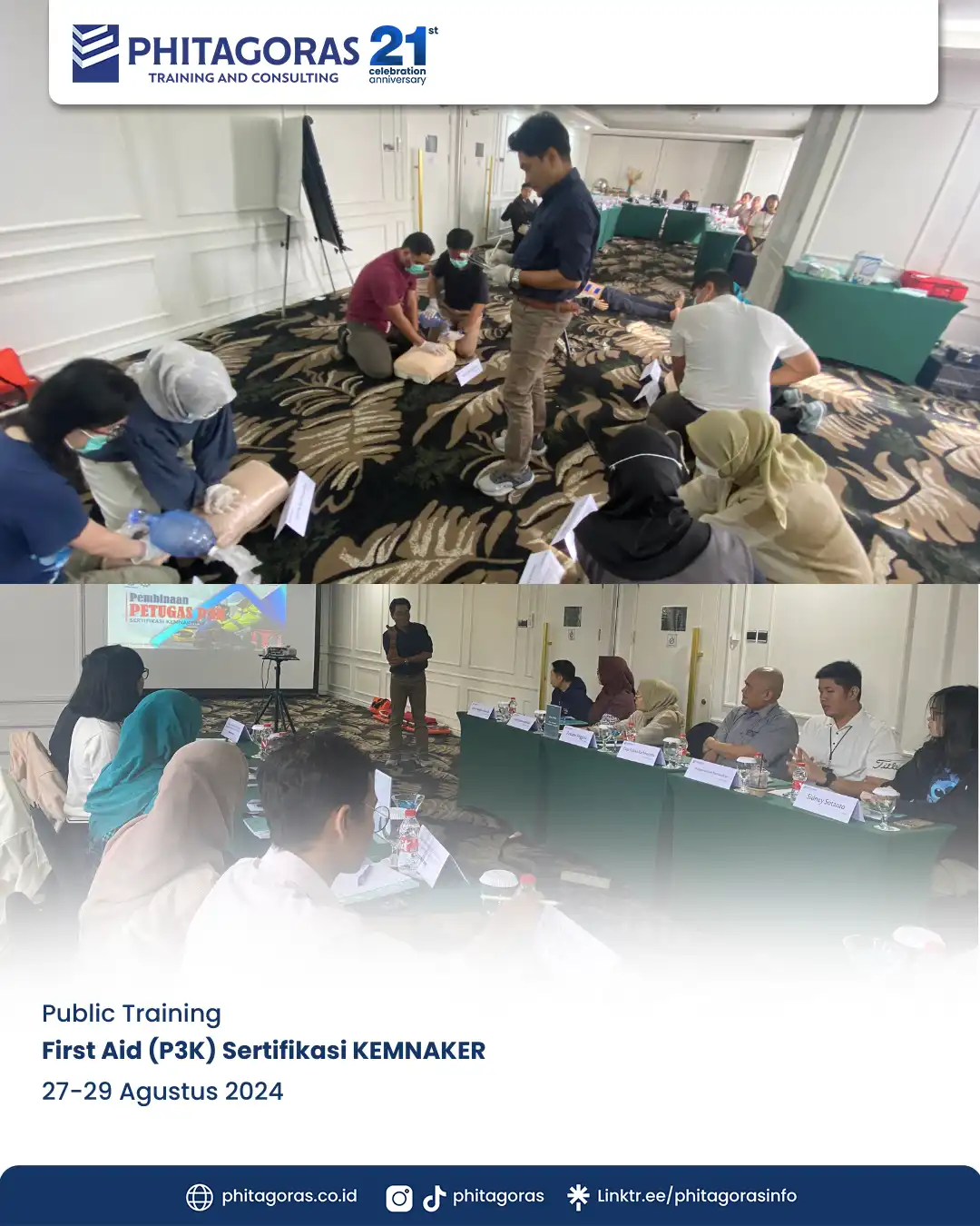 Public Training First Aid (P3K) Sertifikasi KEMNAKER Tanggal 27-29 Agustus 2024