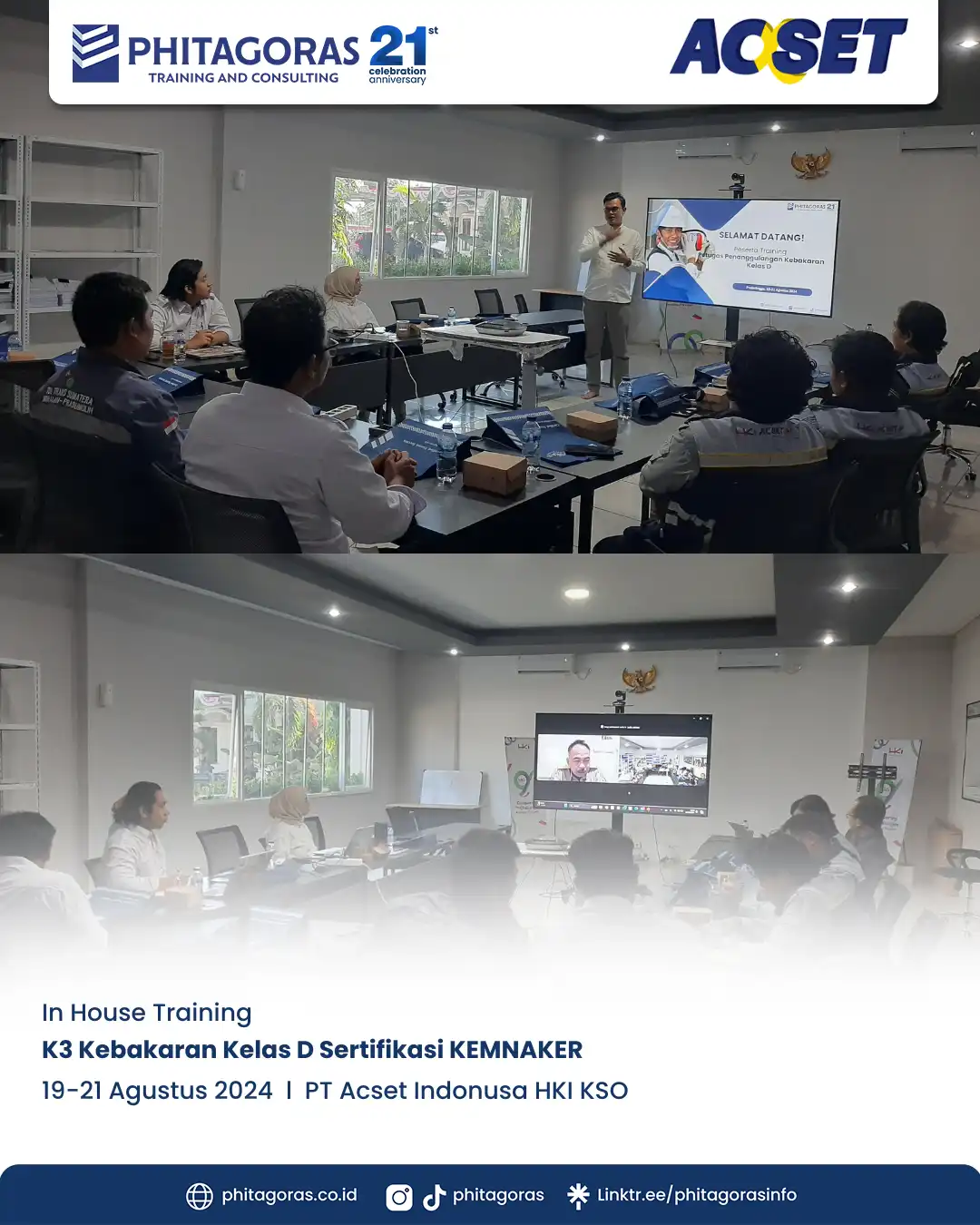 Inhouse Training K3 Kebakaran Kelas D Sertifikasi KEMNAKER - PT Acset Indonusa HKI KSO Tanggal 19-21 Agustus 2024