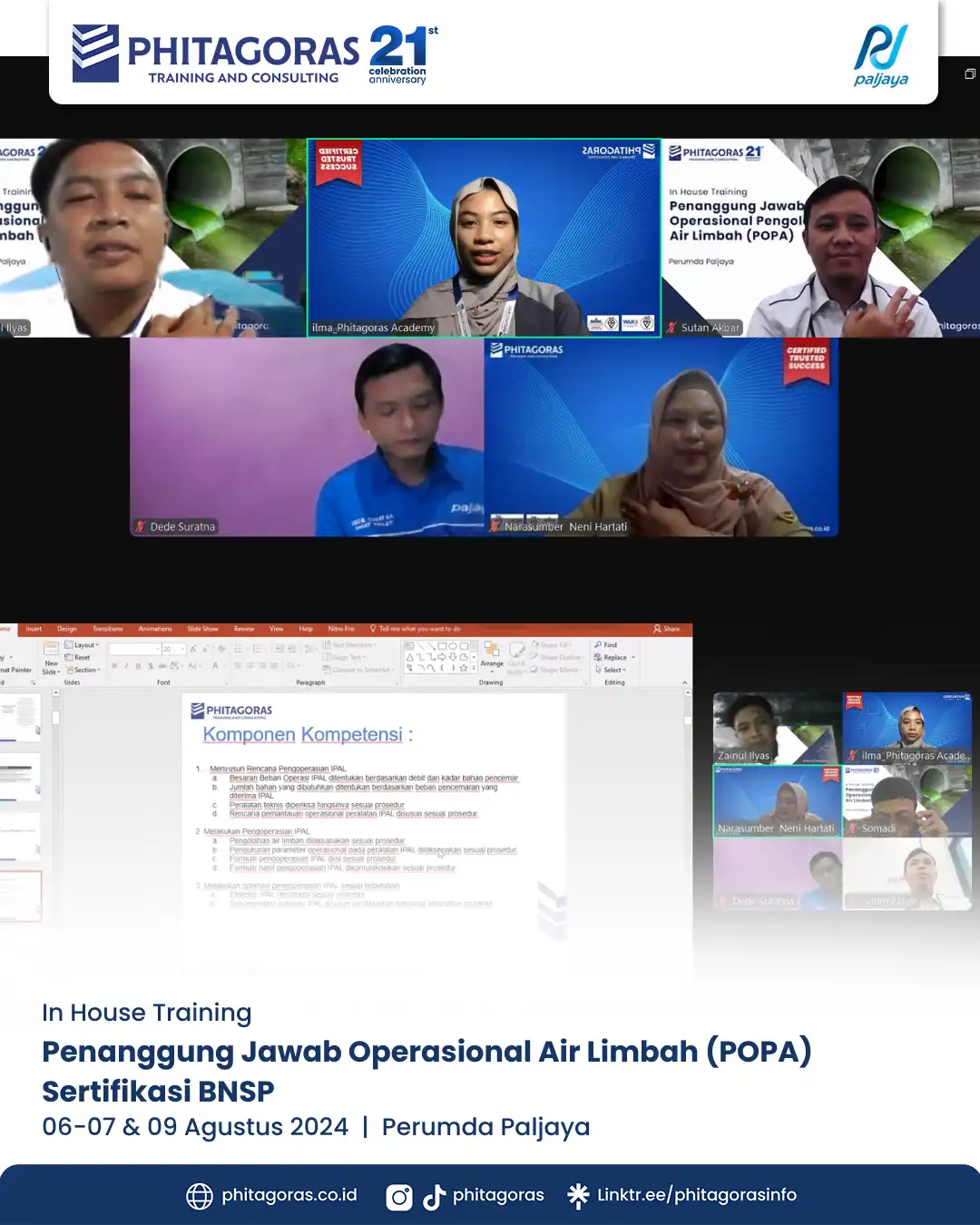 In House Training Penanggung Jawab Operasional Air Limbah (POPA) Sertifikasi BNSP - Perumda Paljaya Tanggal 06-07 & 09 Agustus 2024