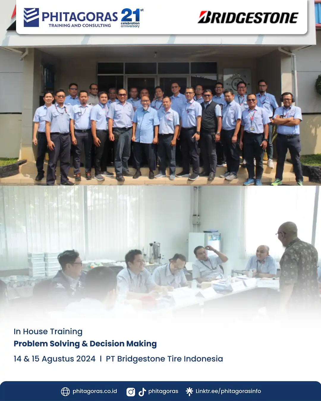 Inhouse Training Problem Solving & Decision Making - PT Bridgestone Tire Indonesia Tanggal 14 & 15 Agustus 2024