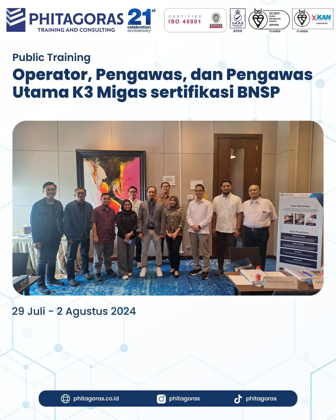 Public Training Operator, Pengawas, dan Pengawas Utama K3 Migas Sertifikasi BNSP Tanggal 29 Juli - 2 Agustus 2024