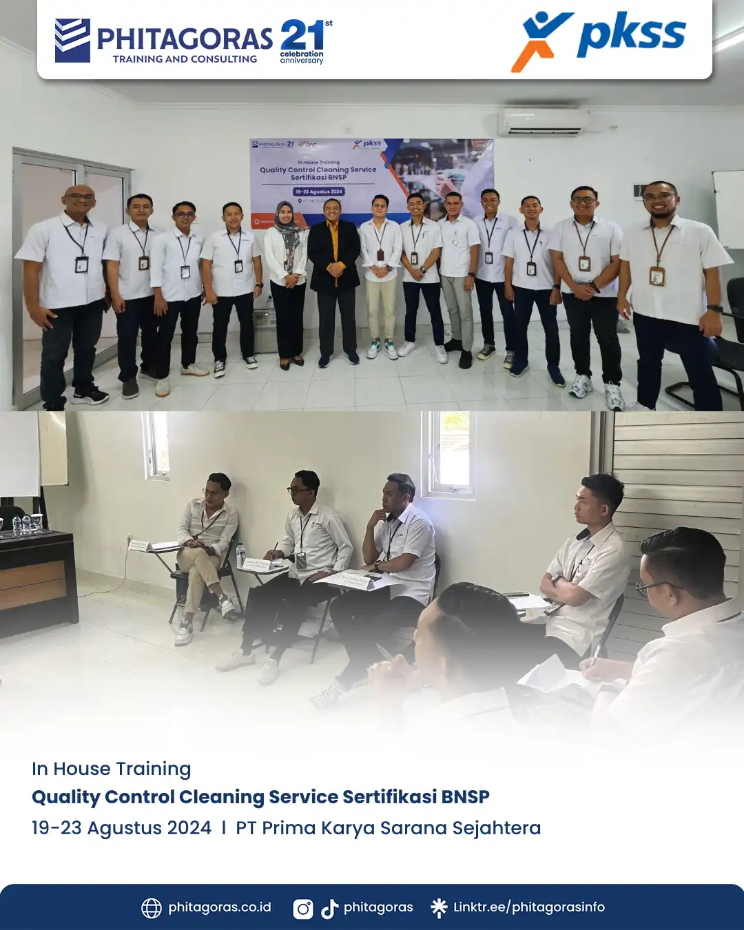 In House Training Quality Control Cleaning Service Sertifikasi BNSP - PT Prima Karya Sarana Sejahtera Tanggal 19-23 Agustus 2024
