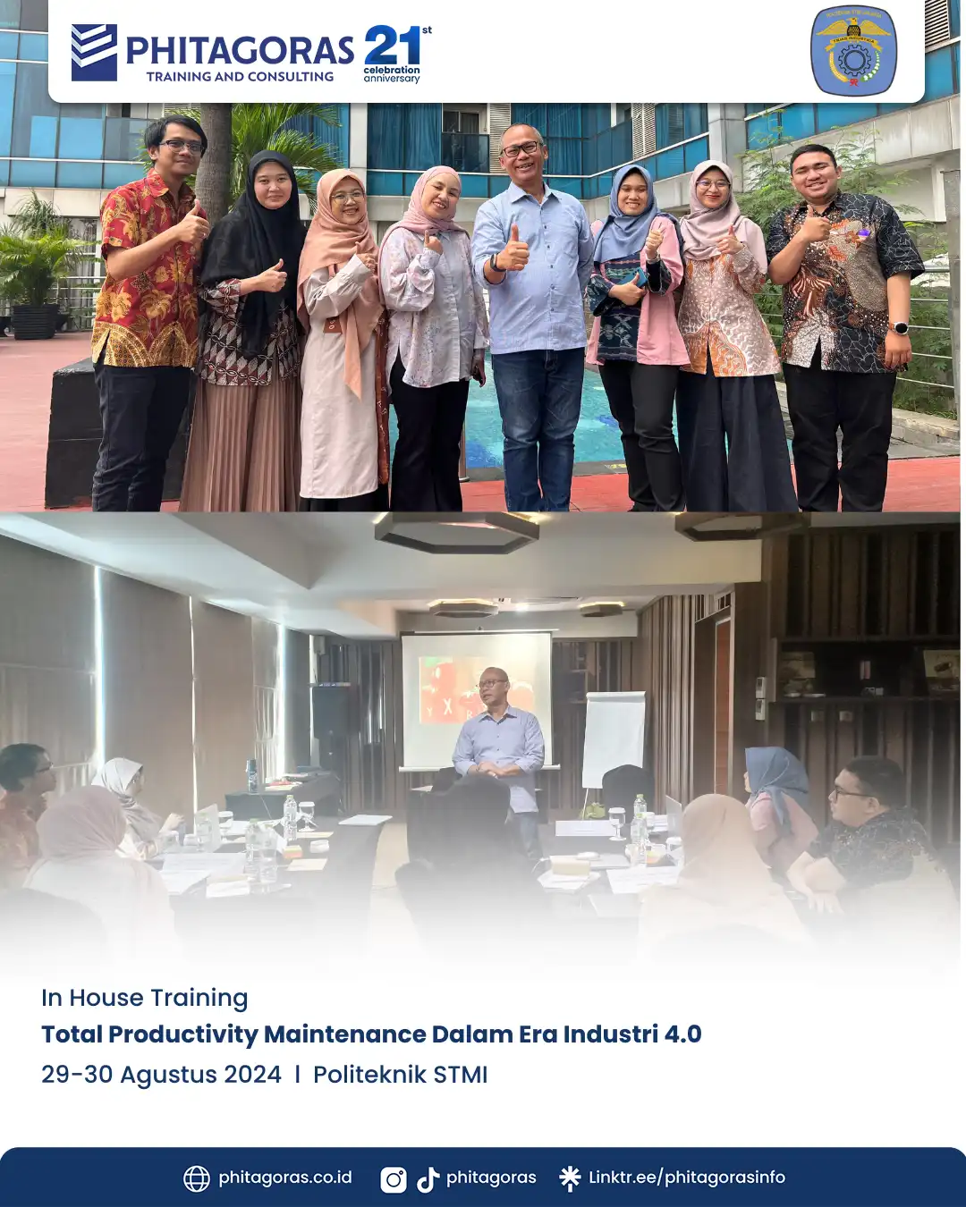 In House Training Total Productivity Maintenance Dalam Era Industri 4.0 - Politeknik STMI Tanggal 29-30 Agustus 2024