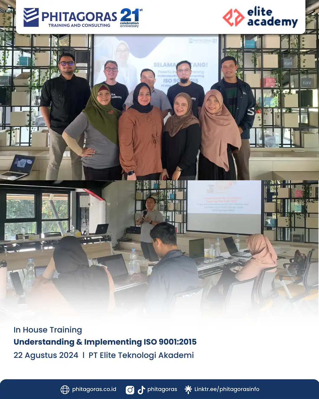 Inhouse Training Understanding & Implementing ISO 9001:2015 - PT Elite Teknologi Akademi Tanggal 22 Agustus 2024