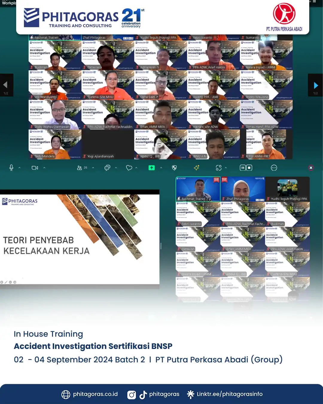 Inhouse Training Accident Investigation Sertifikasi BNSP - PT Putra Perkasa Abadi (Group) Batch 2 Tanggal 02 - 04 September 2024