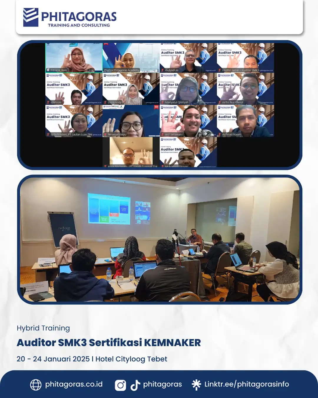 Training Auditor SMK3 Sertifikasi KEMNAKER, 20 - 24 Januari 2025 di Hotel Cityloog Tebet