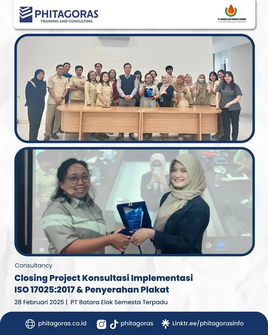 Closing Project Konsultasi Implementasi ISO 17025_2017 & Penyerahan Plakat