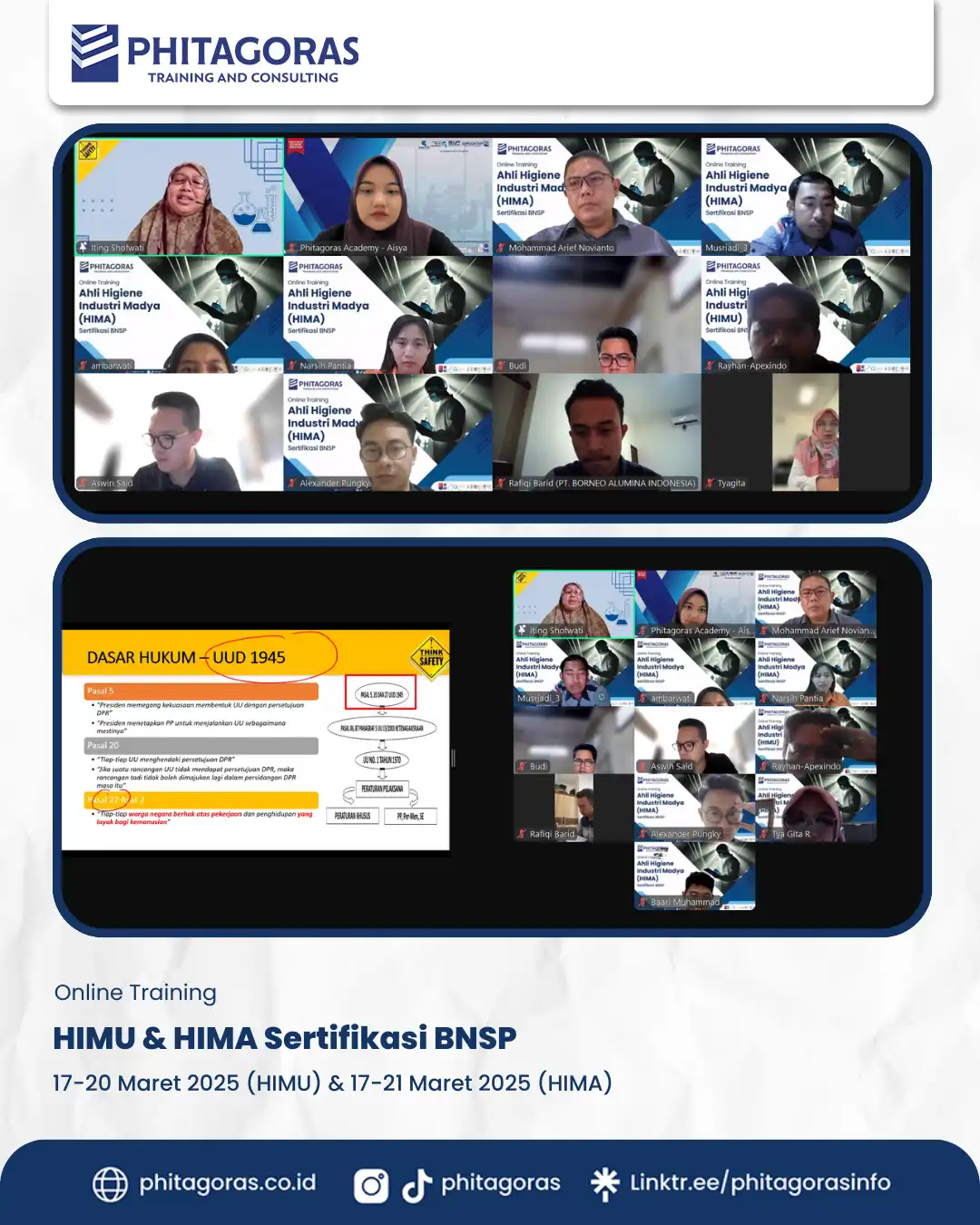 Online Training - HIMU & HIMA Sertifikasi BNSP, 17-20 Maret 2025 (HIMU) & 17-21 Maret 2025 (HIMA)