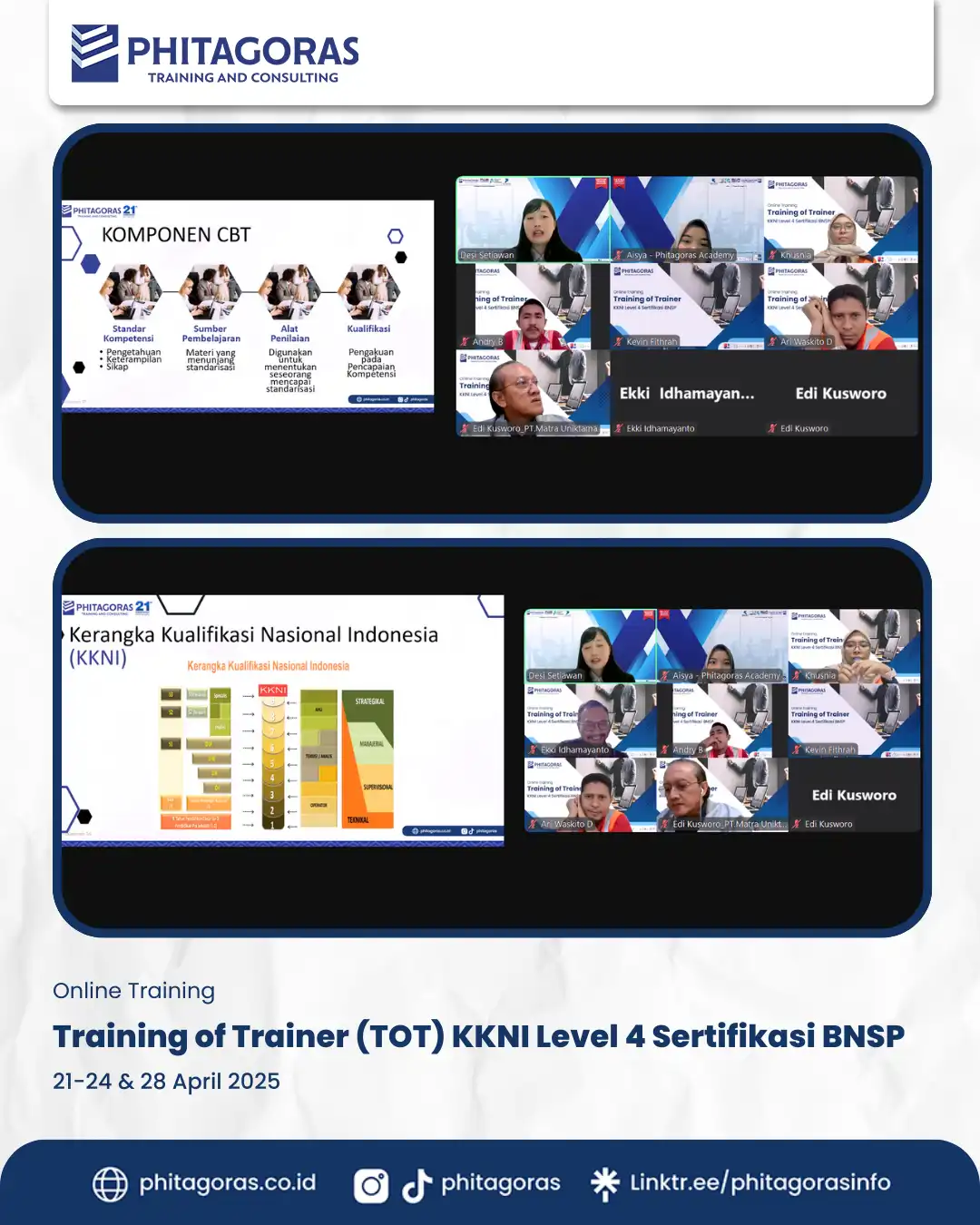 Online Training of Trainer (TOT) KKNI Level 4 Sertifikasi BNSP (21-24 & 28 April 2025)