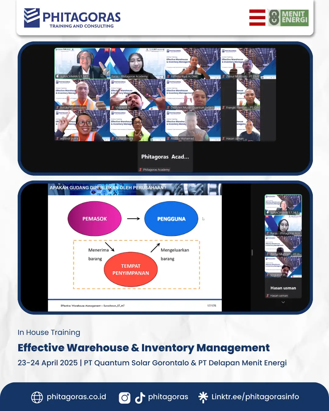 Effective Warehouse & Inventory Management, PT Quantum Solar Gorontalo & PT Delapan Menit Energi (23-24 April 2025)