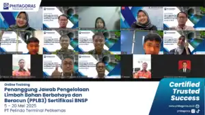 Foto Bersama Online Training Penanggung Jawab Pengelolaan Limbah Bahan Berbahaya dan Beracun (PPLB3) Sertifikasi BNSP - PT Pelindo Terminal Petikemas 5 – 20 Mei 2025