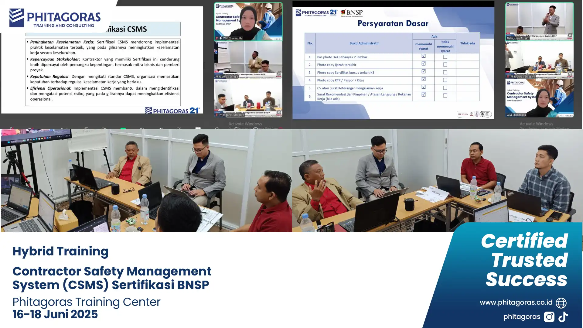 Dokumentasi Kegiatan Hybrid Training Contractor Safety Management System (CSMS) Sertifikasi BNSP, Phitagoras Training Center (16-18 Juni 2025)