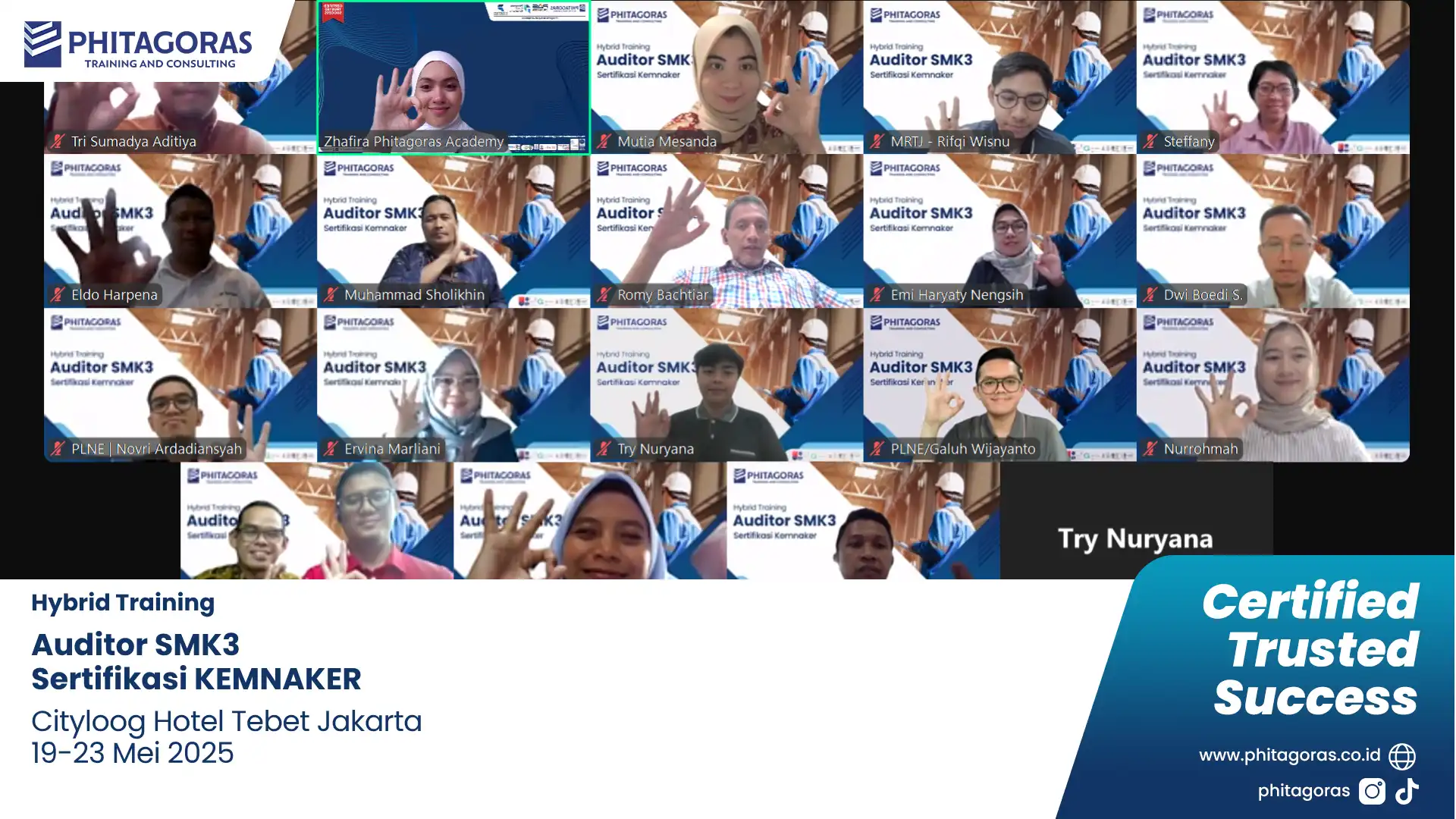 Foto Bersama - Hybrid Training Auditor SMK3 Sertifikasi KEMNAKER - Cityloog Hotel Tebet Jakarta 19-23 Mei 2025