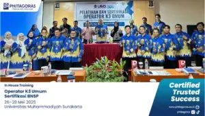 Foto Bersama In House Training Operator K3 Umum Sertifikasi BNSP 26–28 Mei 2025 Universitas Muhammadiyah Surakarta