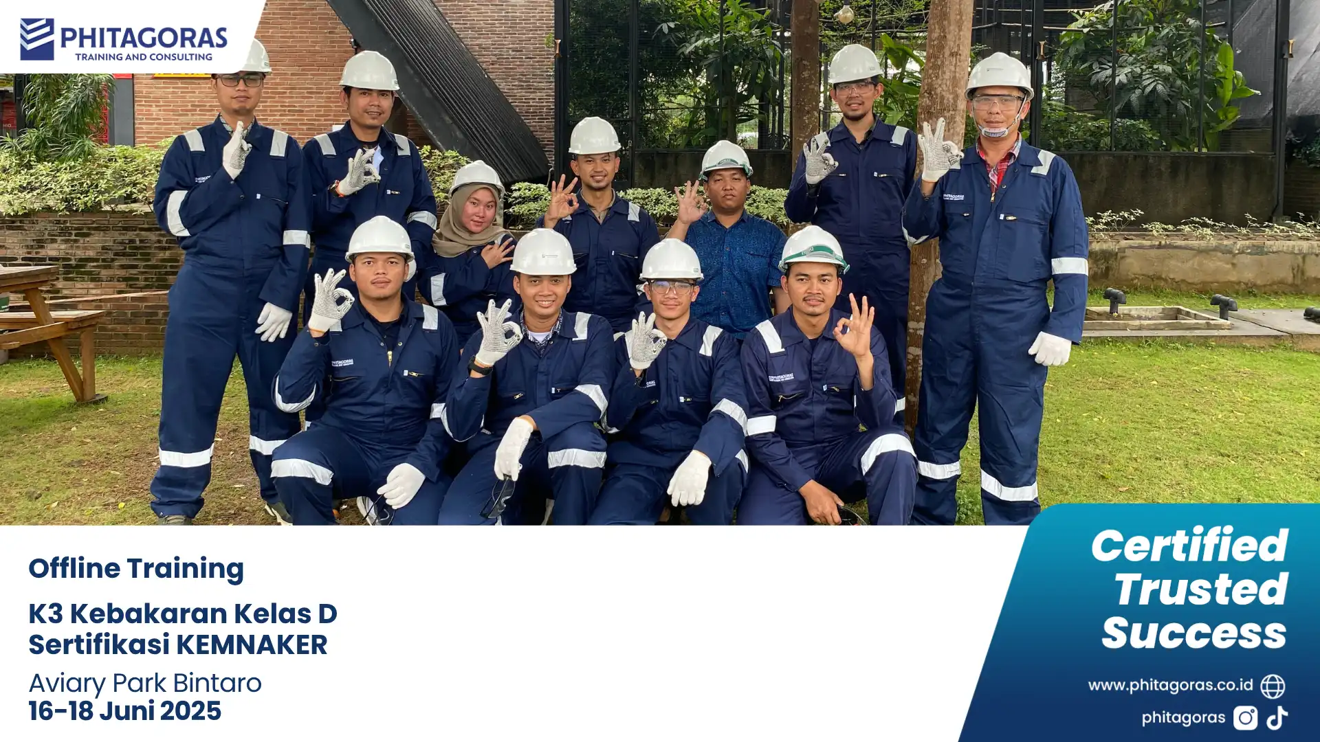 Foto Bersama Offline Training K3 Kebakaran Kelas D Sertifikasi KEMNAKER, Aviary Park Bintaro (16-18 Juni 2025)