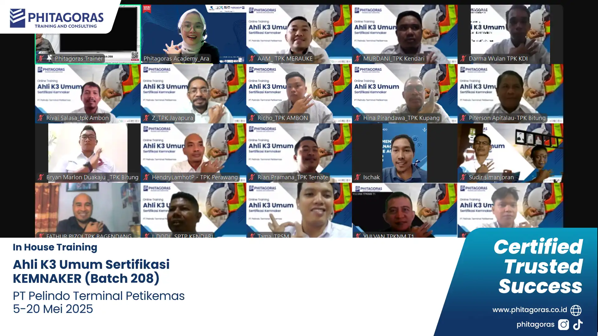 Foto Bersama Online Training Ahli K3 Umum - PT Pelindo Terminal Petikemas 5-20 Mei 2025