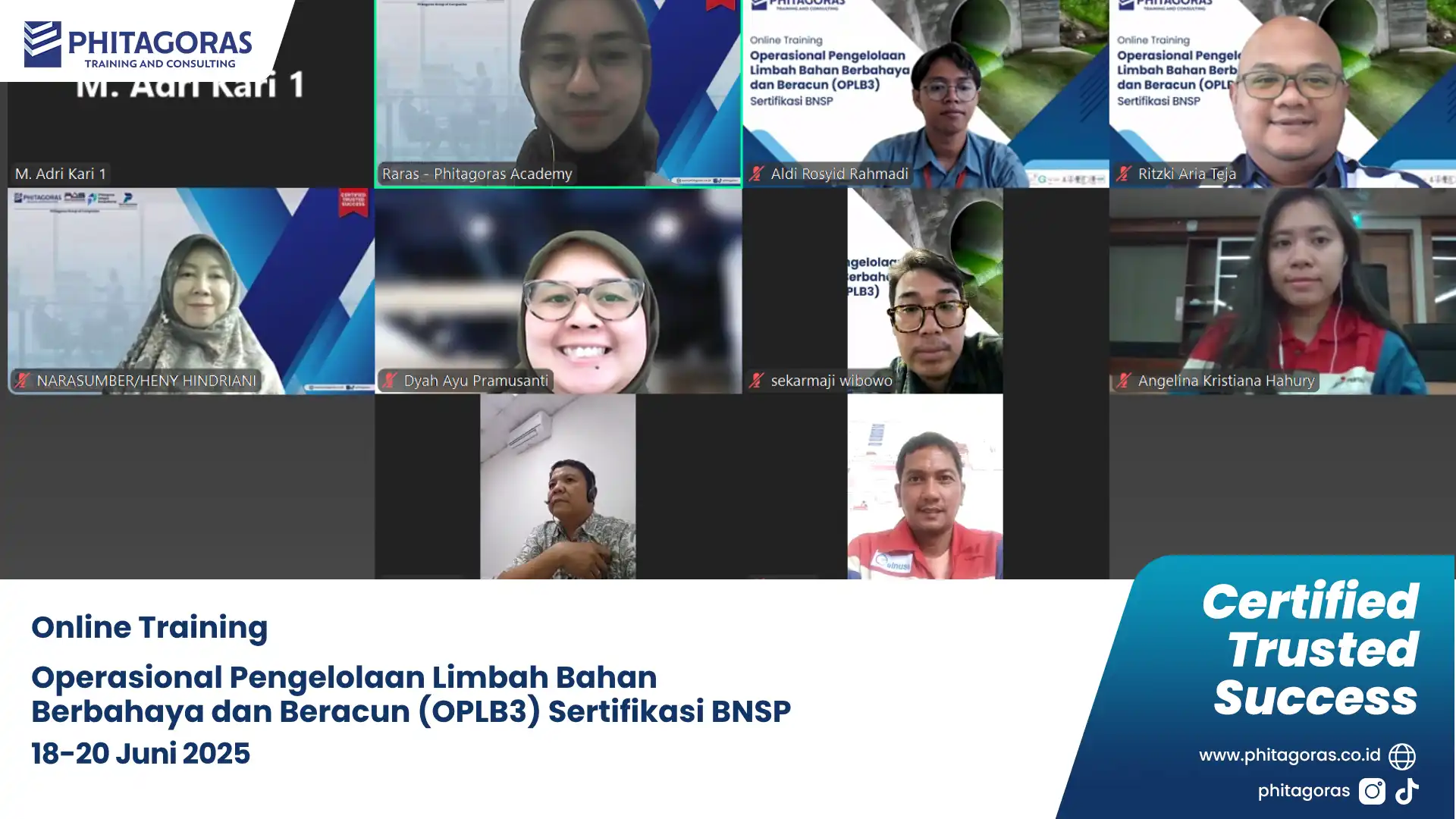 Foto Bersama Online Training Operasional Pengelolaan Limbah Bahan Berbahaya dan Beracun (OPLB3) Sertifikasi BNSP, (18-20 Juni 2025)