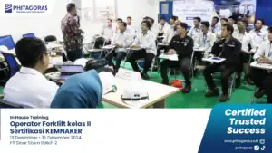 foto bersama Operator Forklift kelas II Sertifikasi KEMNAKER 13 Desember - 16 Desember 2024 PT Sinar Sosro Batch 2