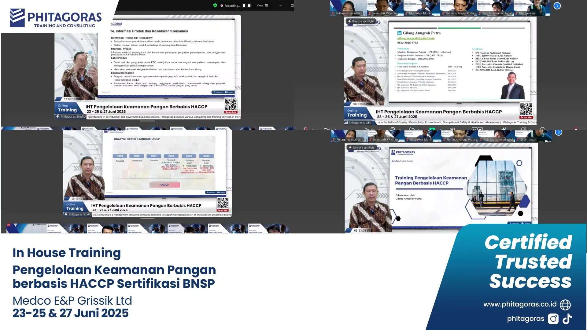Dokumentasi Kegiatan In House Training Pengelolaan Keamanan Pangan berbasis HACCP Sertifikasi BNSP, Medco E&P Grissik Ltd 23-25 & 27 Juni 2025