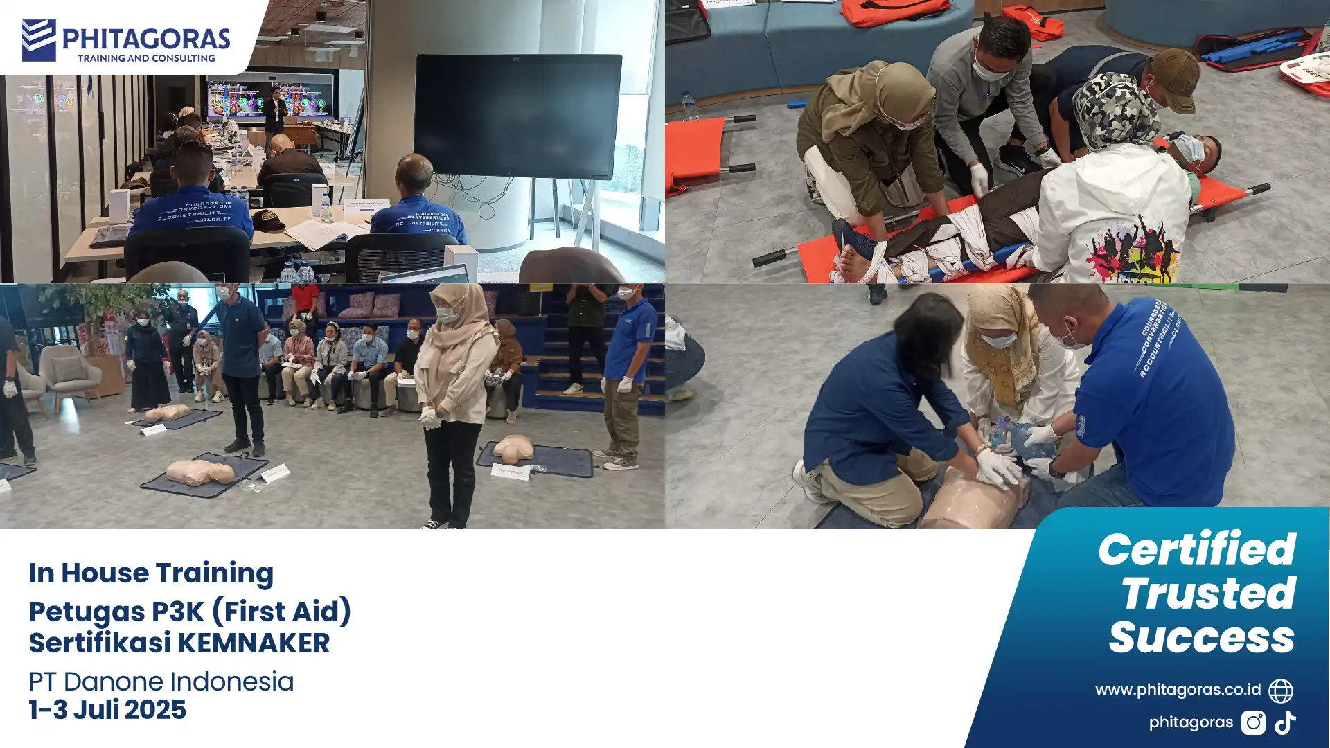 Dokumentasi Kegiatan In House Training Petugas P3K (First Aid) Sertifikasi KEMNAKER, PT Danone Indonesia (1-3 Juli 2025)