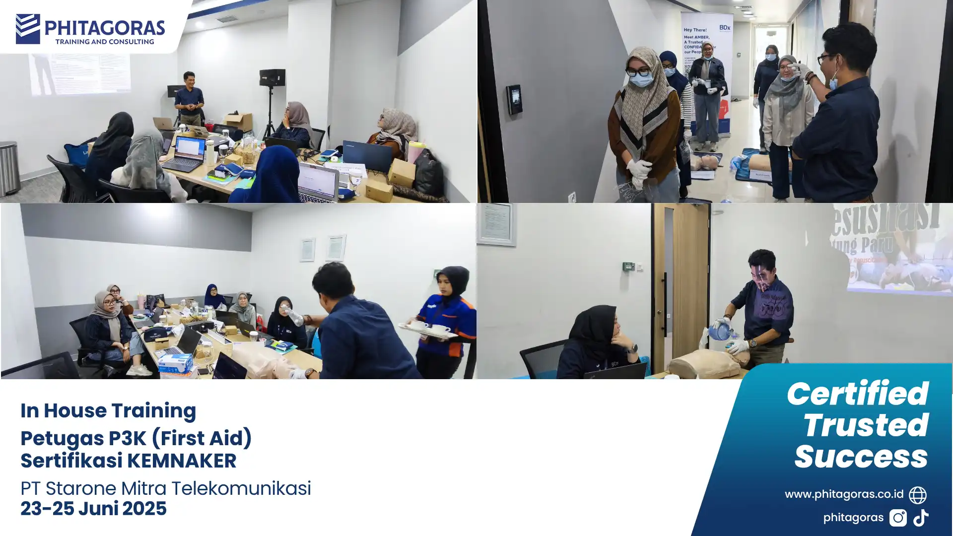 Dokumentasi Kegiatan In House Training Petugas P3K (First Aid) Sertifikasi KEMNAKER, PT Starone Mitra Telekomunikasi (23-25 Juni 2025)