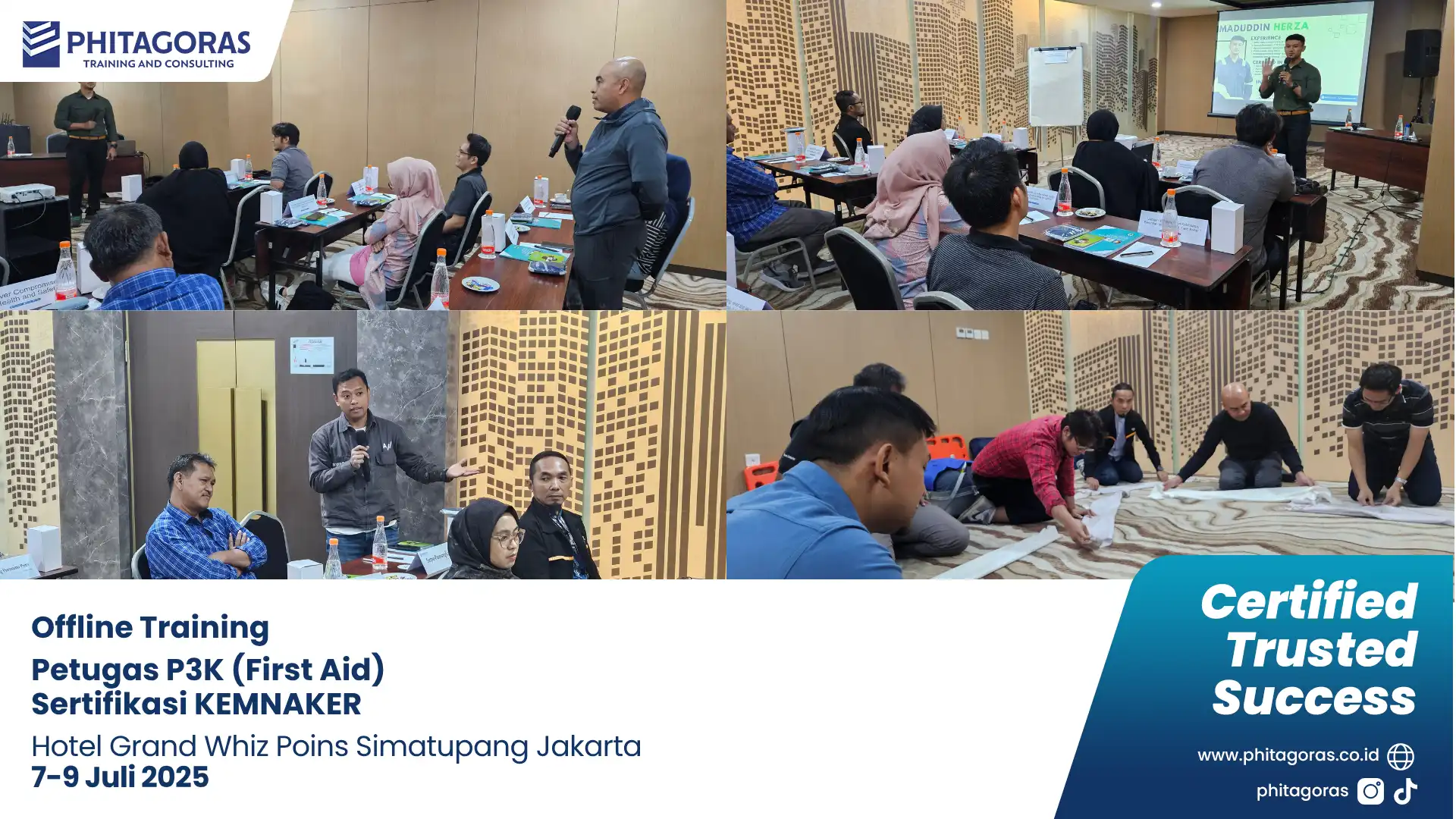 Dokumentasi Kegiatan Offline Training - Petugas P3K (First Aid) Sertifikasi KEMNAKER, Hotel Grand Whiz Poins Simatupang Jakarta (7-9 Juli 2025)