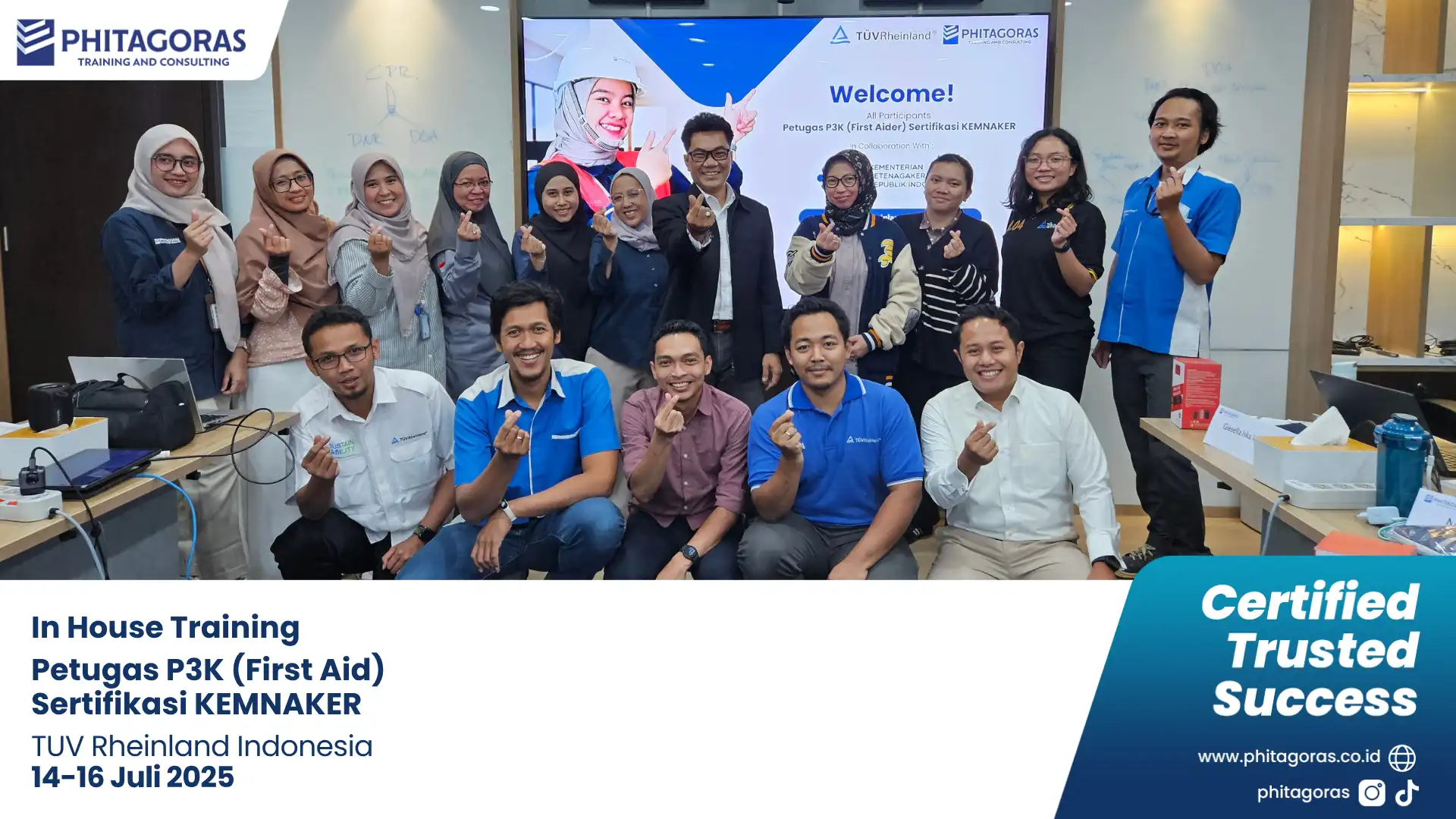 Foto Bersama IHT - Petugas P3K (First Aid) Sertifikasi KEMNAKER, TUV Rheinland Indonesia (14-16 Juli 2025)