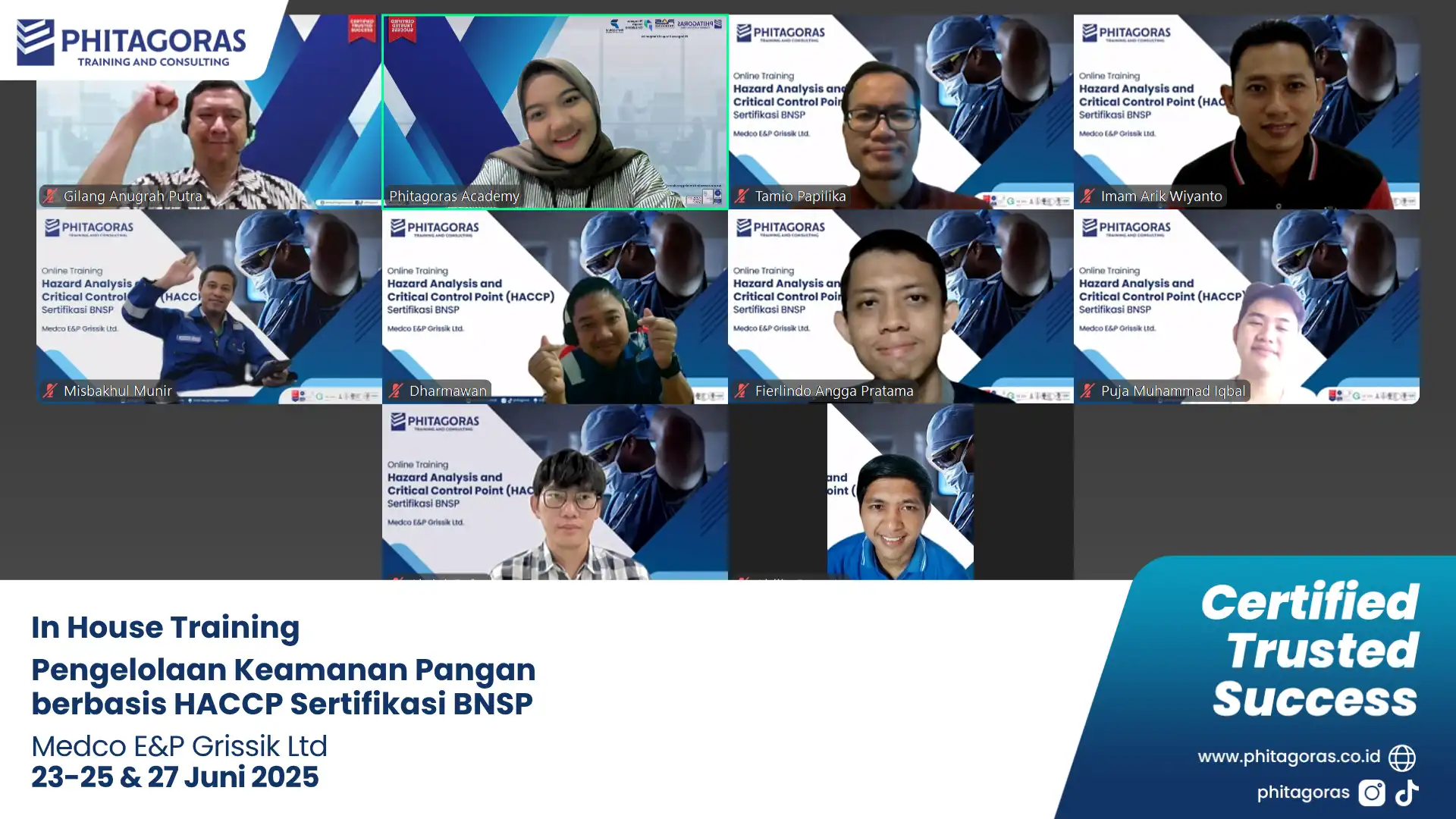 Foto Bersama In House Training Pengelolaan Keamanan Pangan berbasis HACCP Sertifikasi BNSP, Medco E&P Grissik Ltd 23-25 & 27 Juni 2025