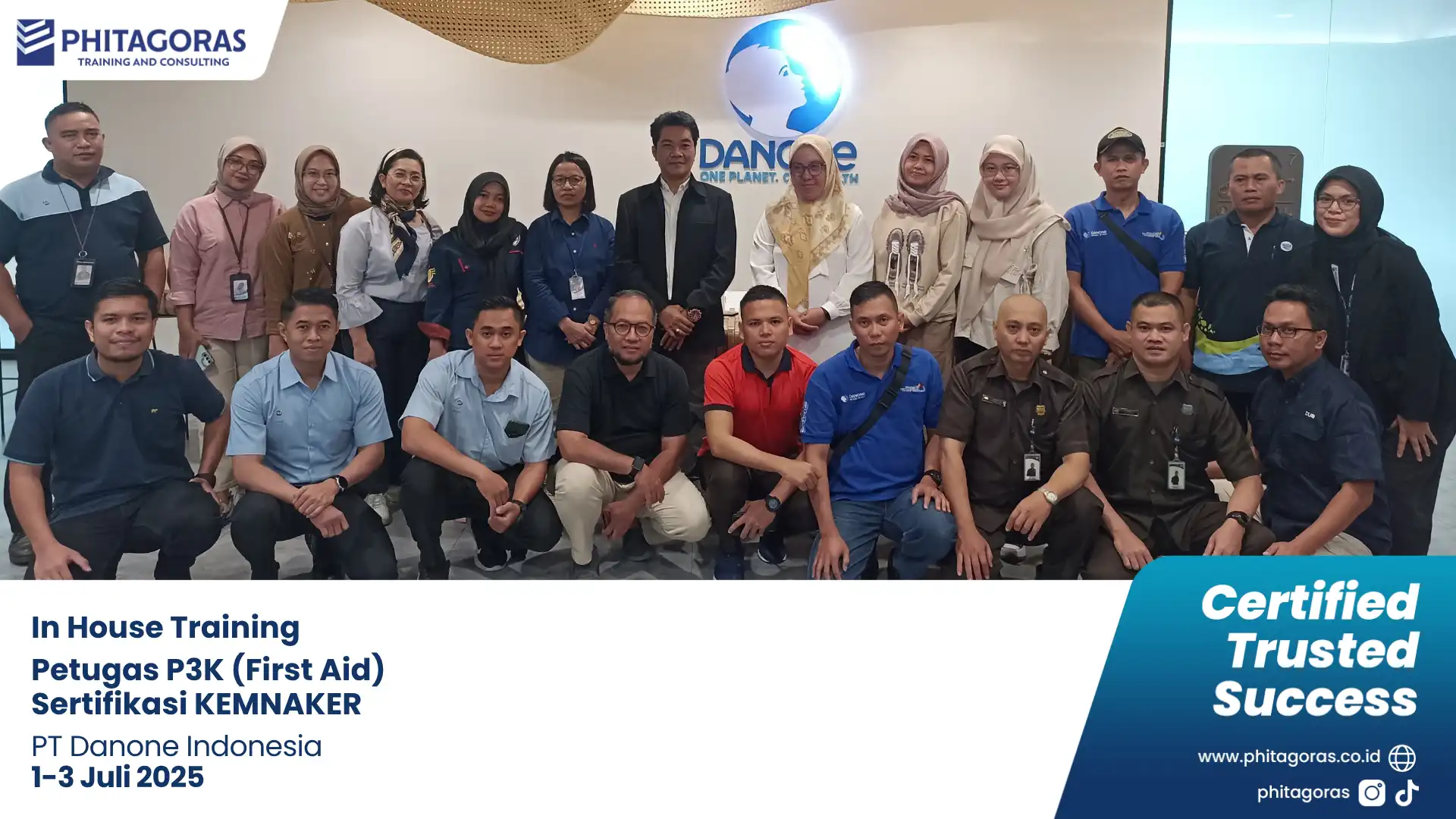 Foto Bersama In House Training Petugas P3K (First Aid) Sertifikasi KEMNAKER, PT Danone Indonesia (1-3 Juli 2025)