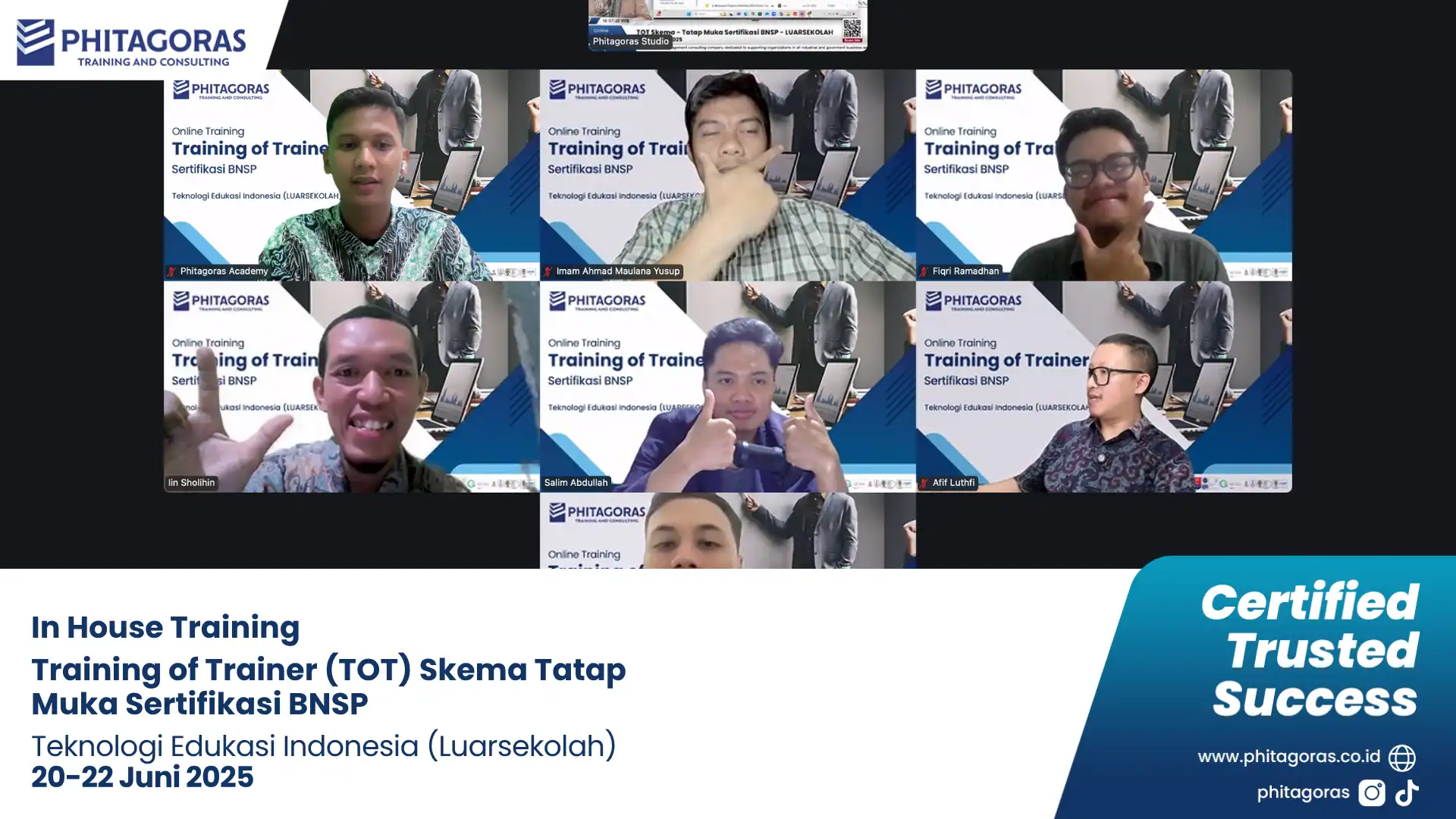 Foto Bersama In House Training - Training of Trainer (TOT) Skema Tatap Muka Sertifikasi BNSP Teknologi Edukasi Indonesia (Luarsekolah) 20-22 Juni 2025