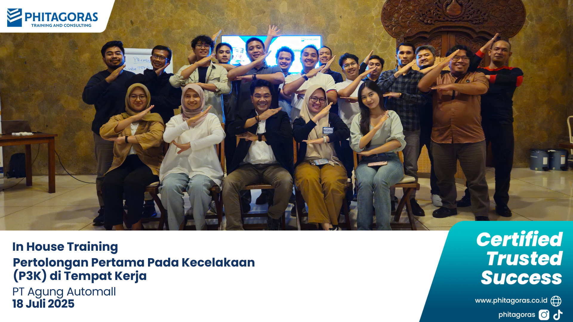 Foto Bersama IHT - Pertolongan Pertama Pada Kecelakaan (P3K) di Tempat Kerja, PT Agung Automall (18 Juli 2025)