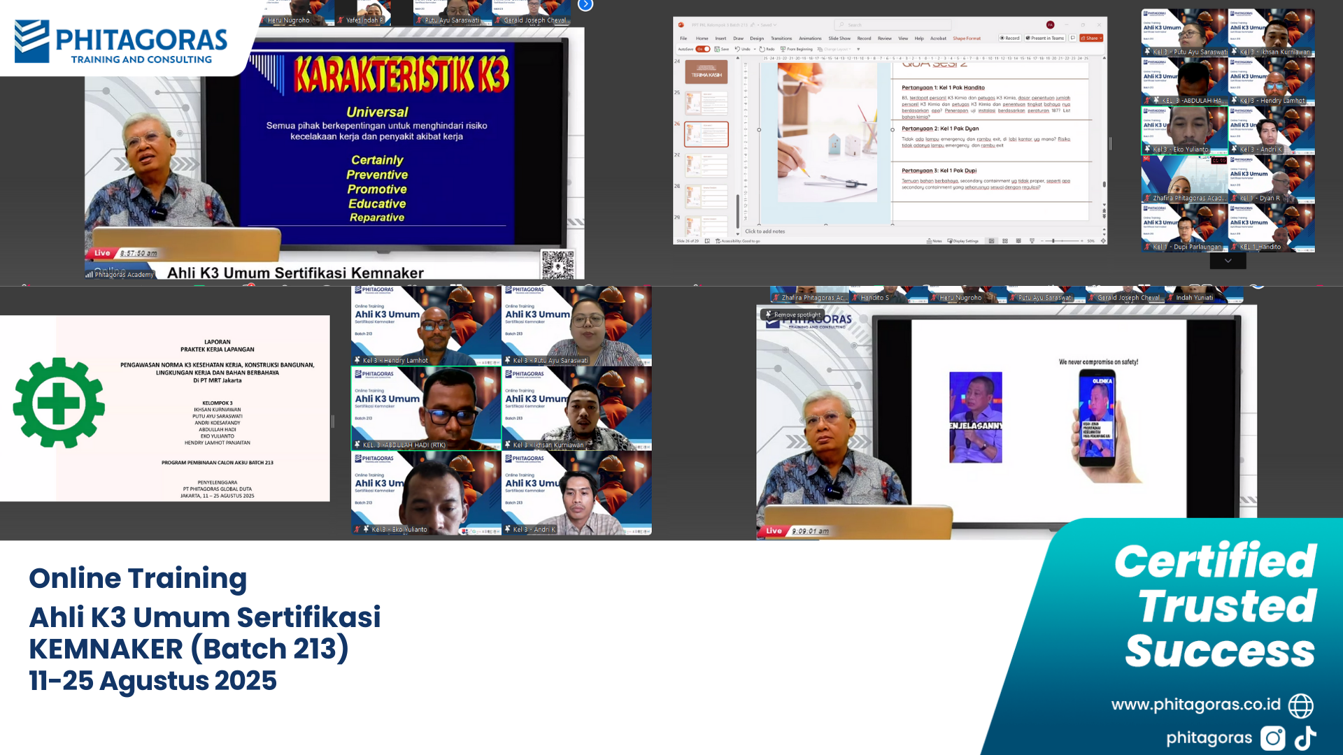 Dokumentasi Kegiatan Online Training - Ahli K3 Umum Sertifikasi KEMNAKER (Batch 213) (11-25 Agustus 2025)