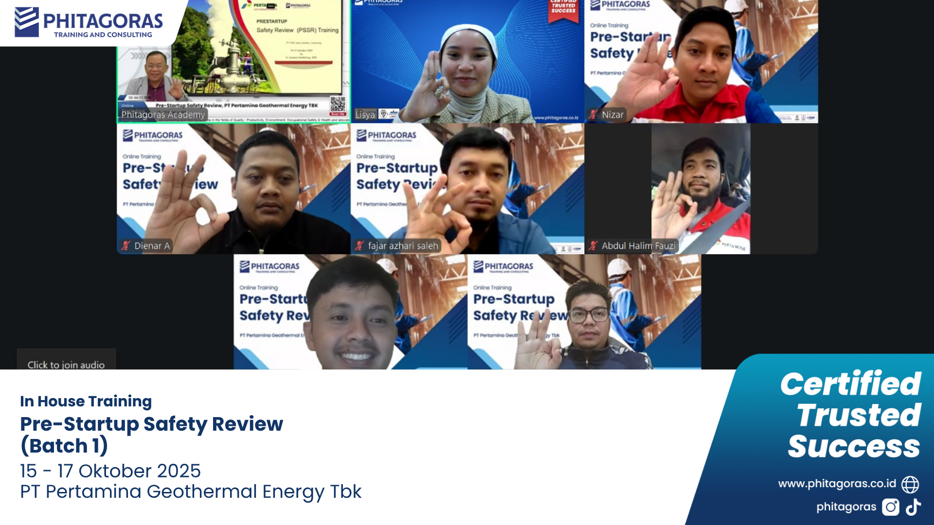 Foto Bersama In House Training Pre-Startup Safety Review (Batch 1) - PT Pertamina Geothermal Energy Tbk 15 - 17 Oktober 2025